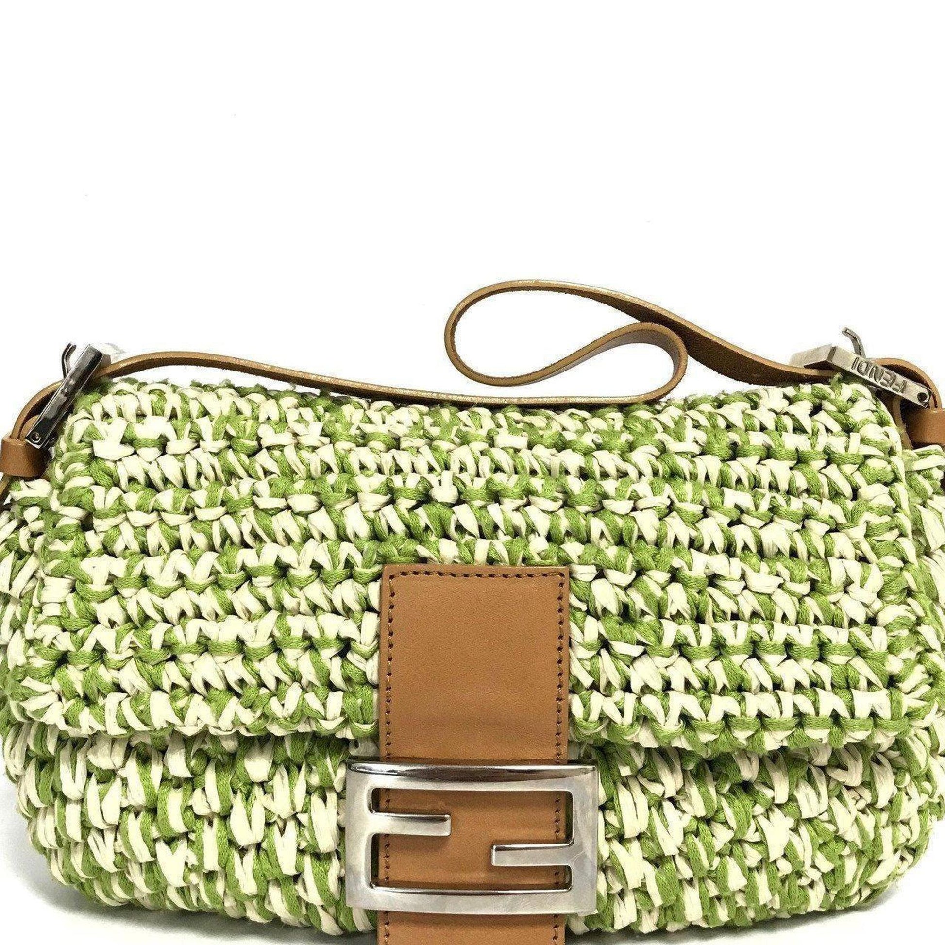 Fendi Straw Baguette Bag Green Travel Bag