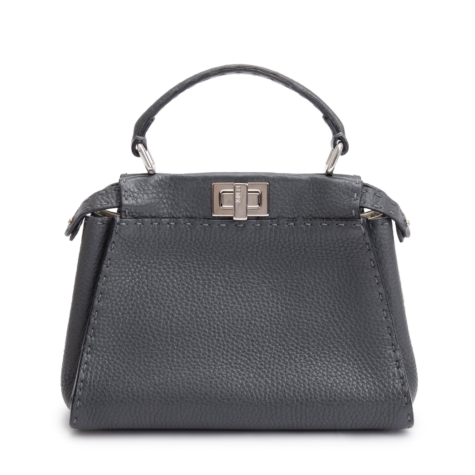 Fendi Grey Calfskin Selleria Peekaboo Bag Leather Mini Travel Bag