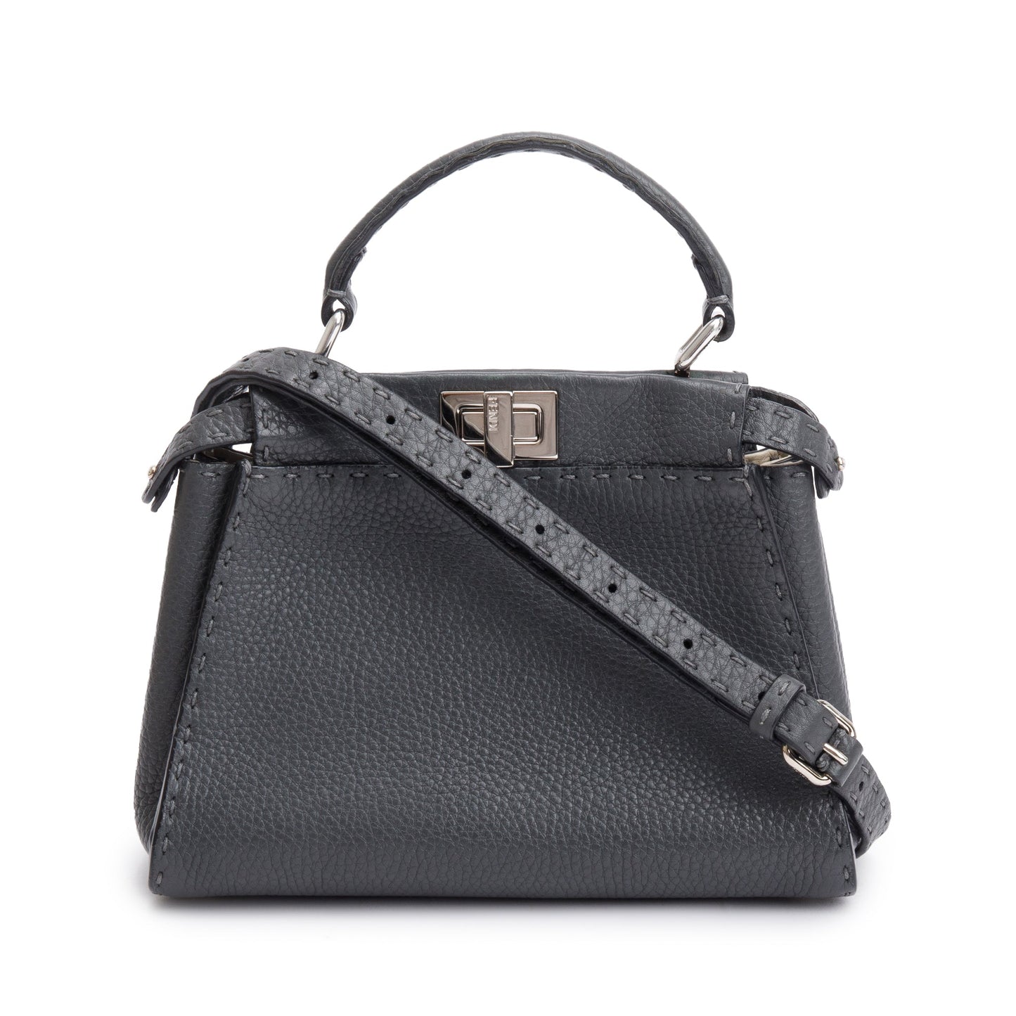 Fendi Grey Calfskin Selleria Peekaboo Bag Leather Mini Travel Bag