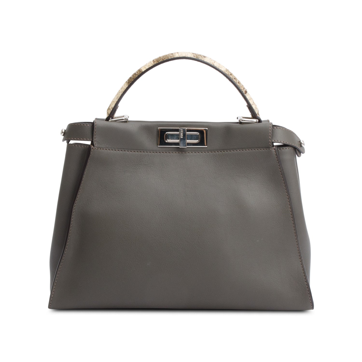 Fendi Grey Calfskin Python Trim Peekaboo Bag Leather Medium Travel Bag