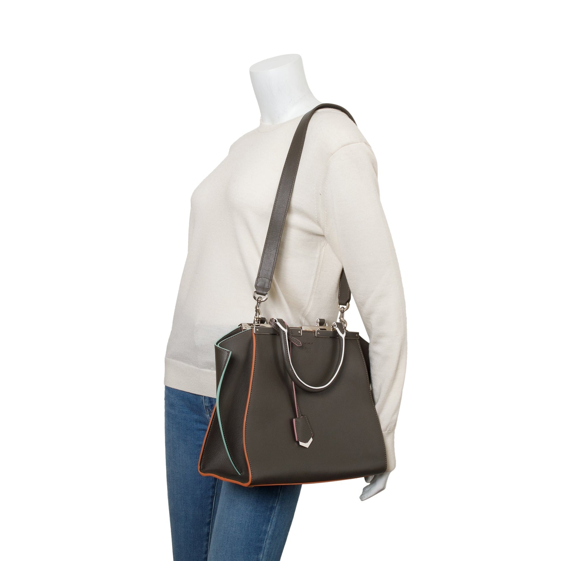 Fendi Grey Vitello Elite 3Jours Tote Leather Medium Tote Bag