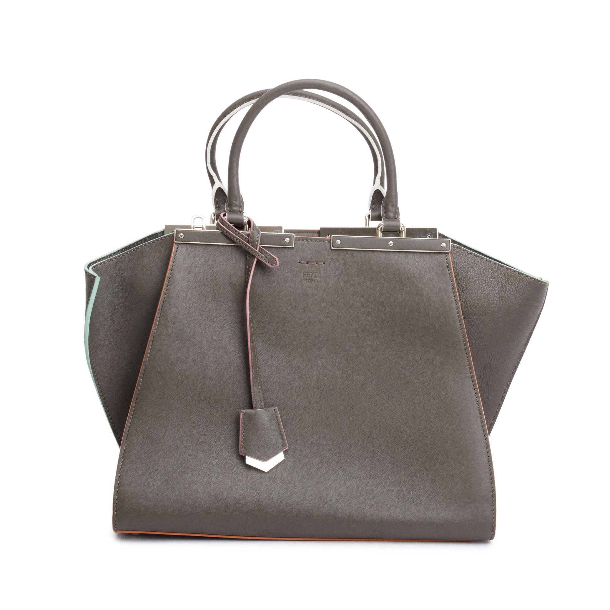 Fendi Grey Vitello Elite 3Jours Tote Leather Medium Tote Bag