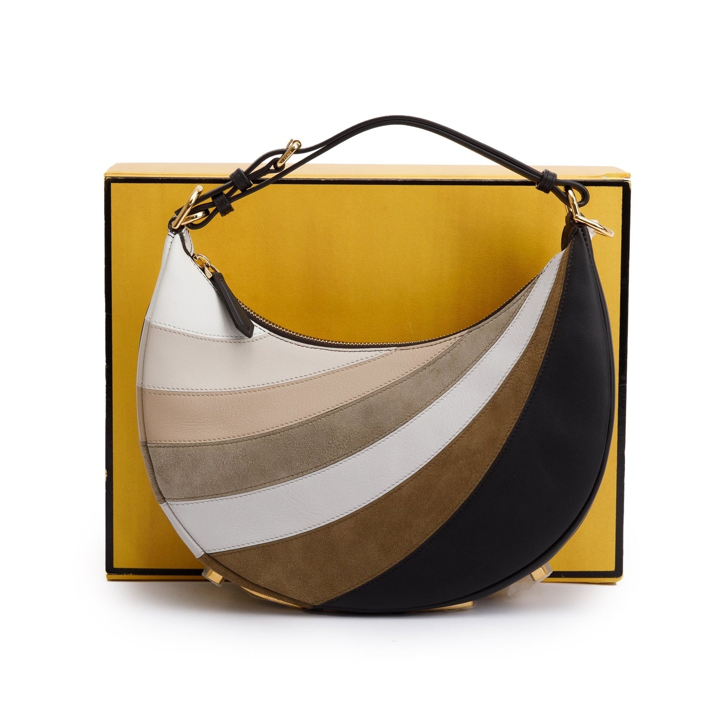 Fendi Grigio Multicolor Ebano Vitello Seta Goatskin Rainbow Suede Small Travel Bag