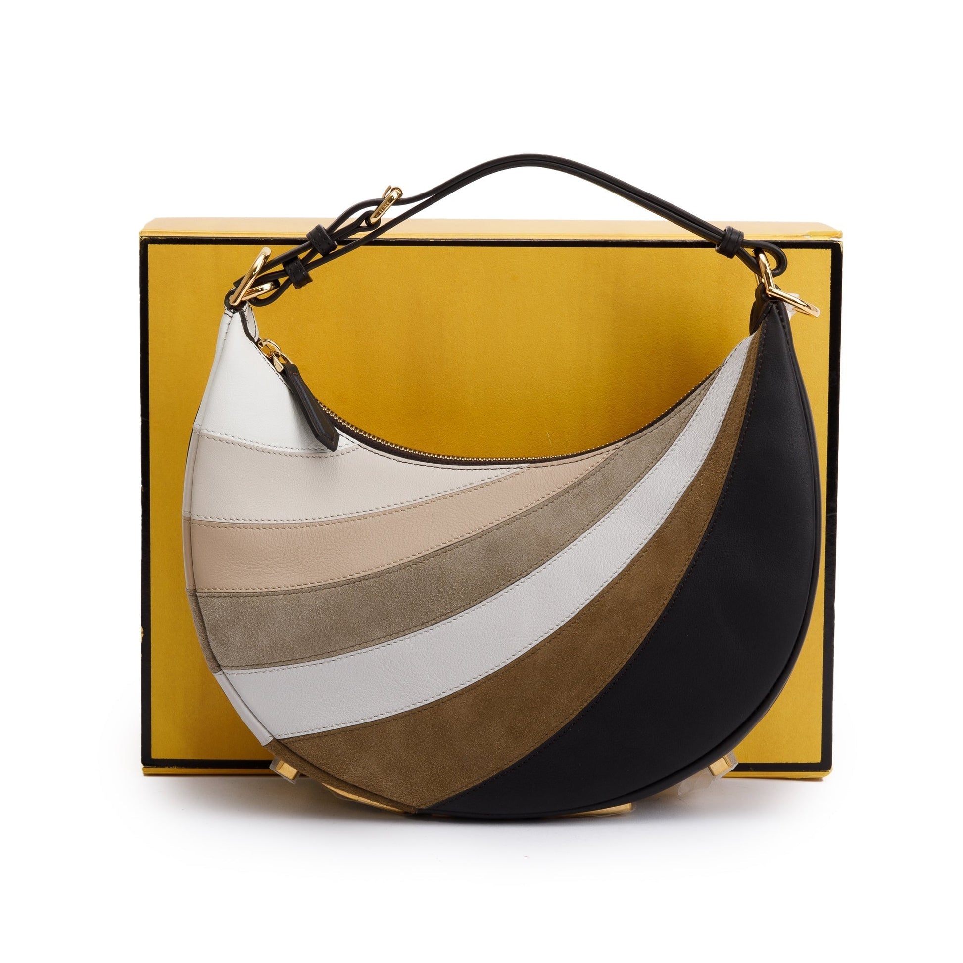 Fendi Grigio Multicolor Ebano Vitello Seta Goatskin Rainbow Suede Small Travel Bag