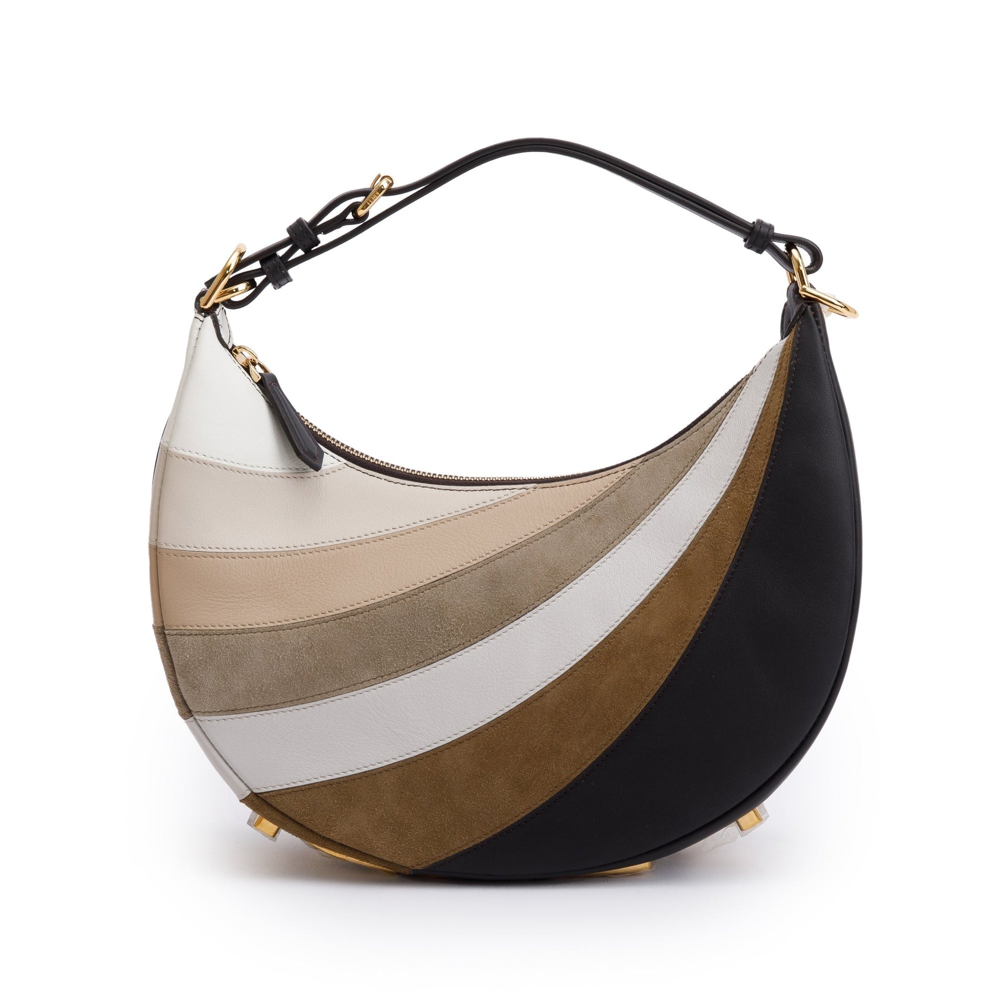 Fendi Grigio Multicolor Ebano Vitello Seta Goatskin Rainbow Suede Small Travel Bag