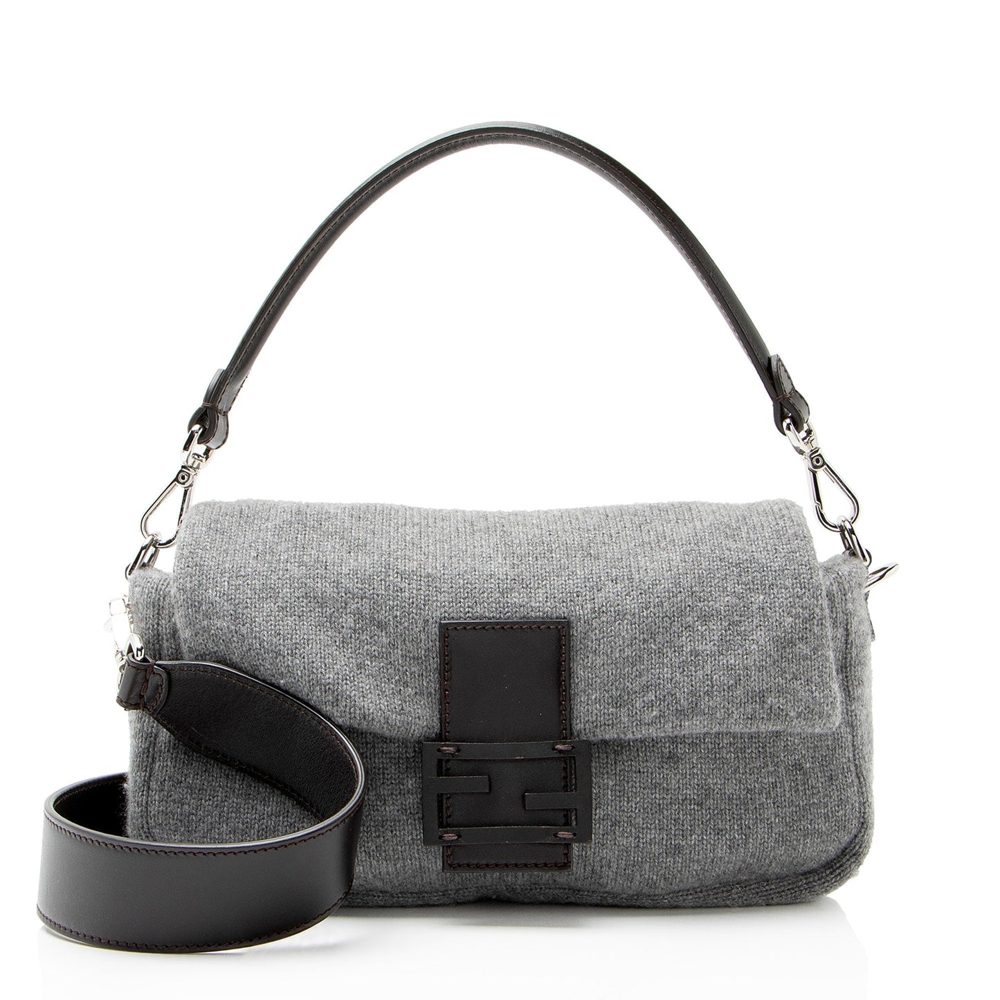 Fendi Knit Cashmere Baguette Shoulder Bag