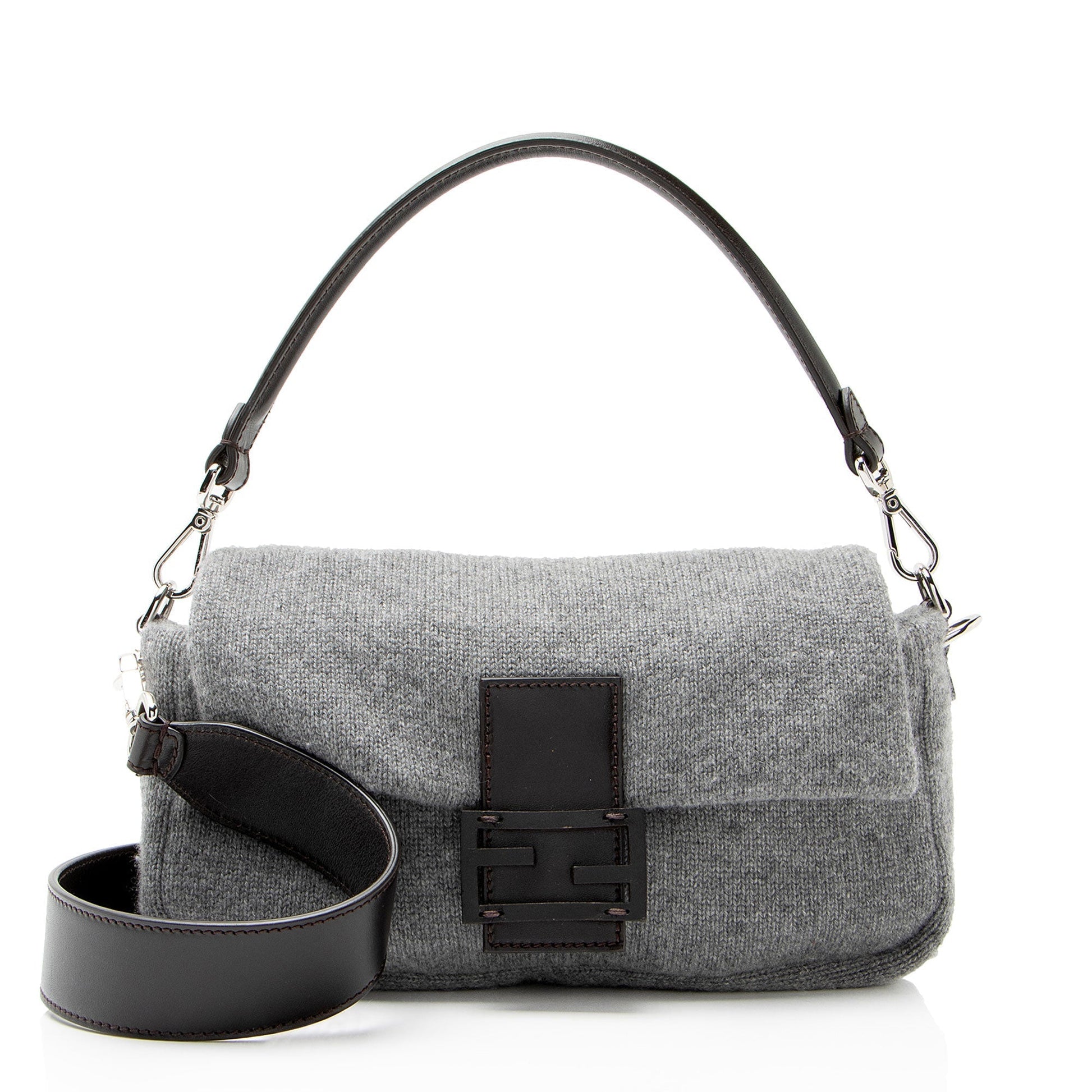Fendi Knit Cashmere Baguette Shoulder Bag