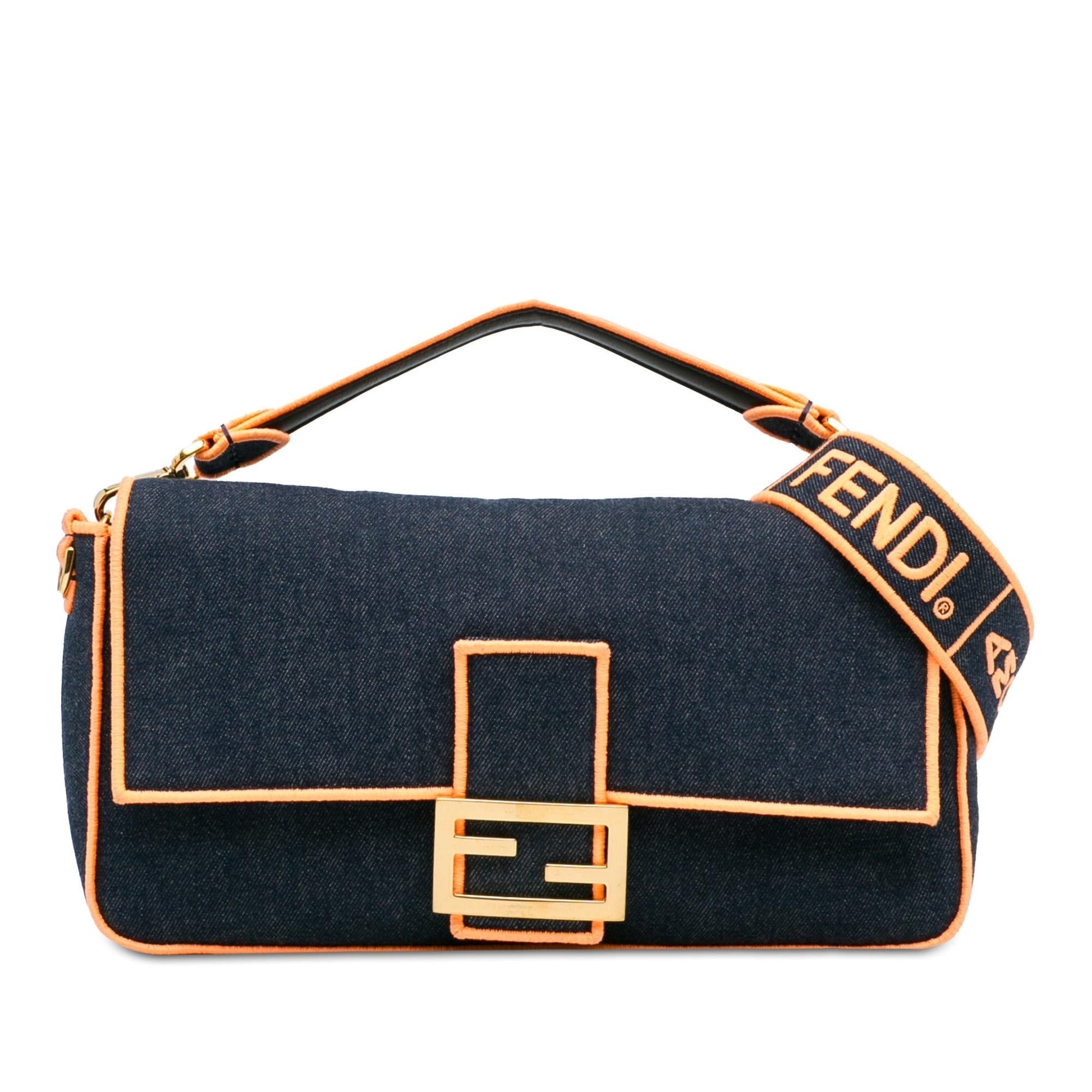 Fendi Baguette Satchel Shg Fm5Rer Denim Large Satchel Bag
