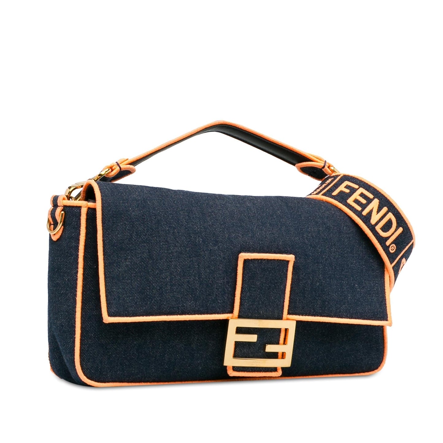 Fendi Baguette Satchel Shg Fm5Rer Denim Large Satchel Bag