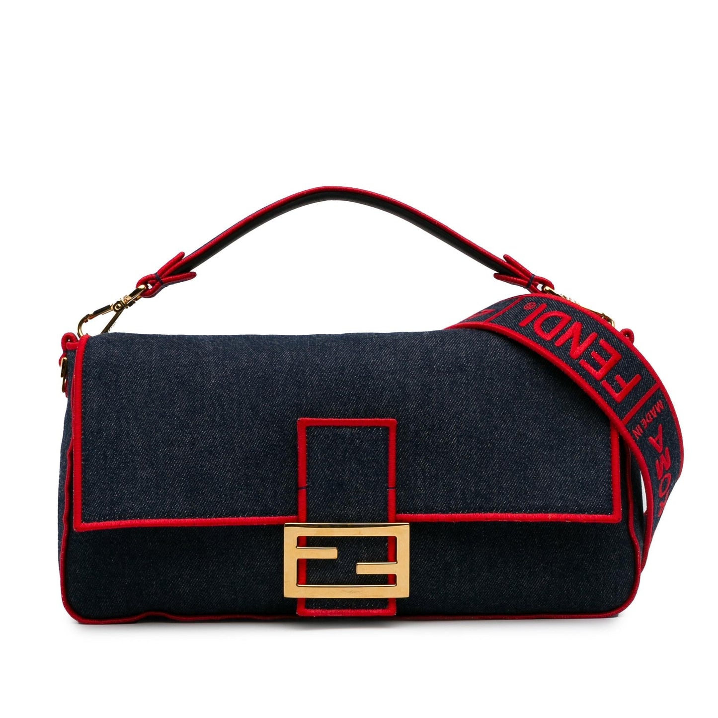Fendi Baguette Satchel Shg Oouzqa Denim Large Satchel Bag