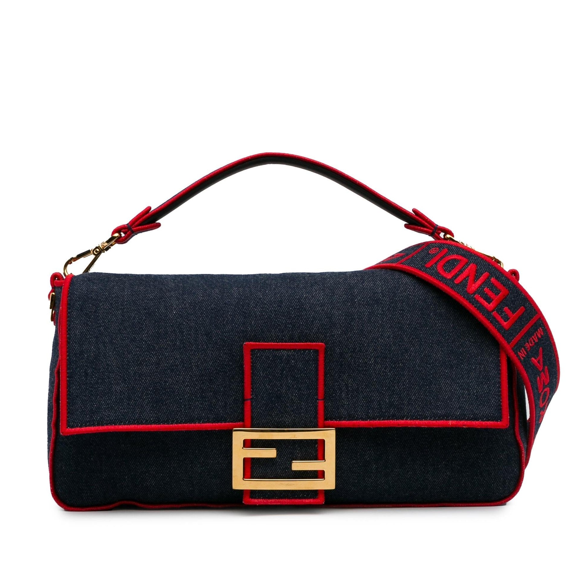 Fendi Baguette Satchel Shg Oouzqa Denim Large Satchel Bag