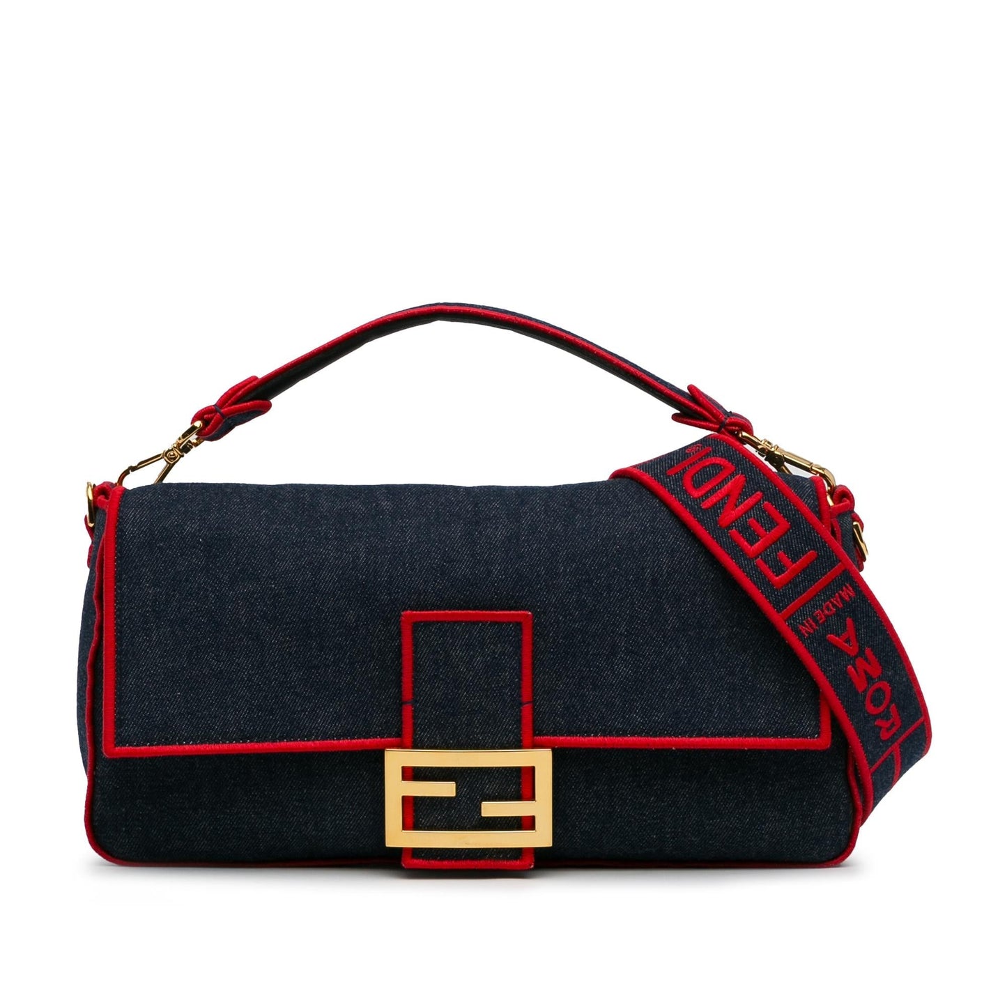 Fendi Baguette Satchel Shg 0Ishmw Denim Large Satchel Bag