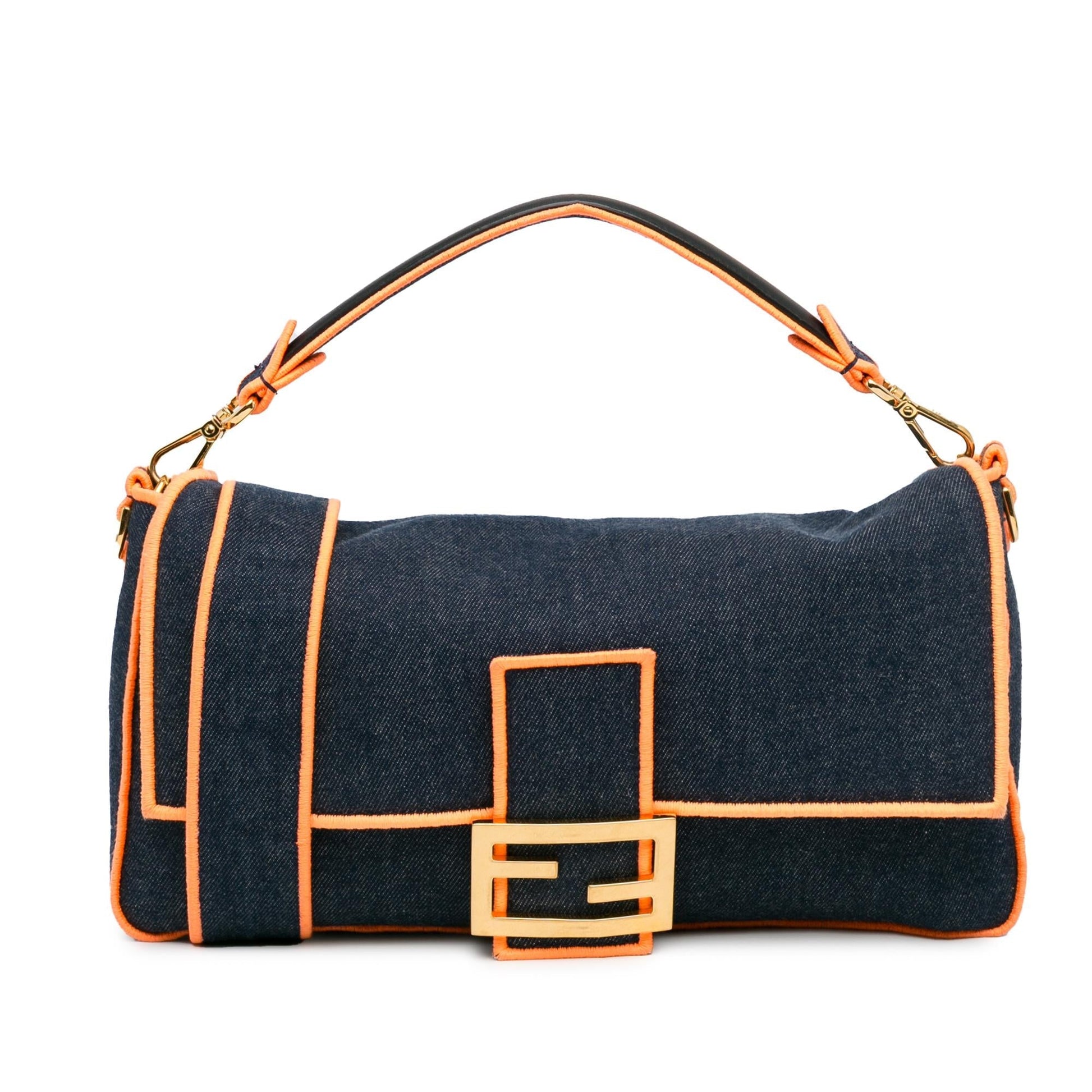Fendi Baguette Satchel Shg Oaub87 Denim Large Satchel Bag