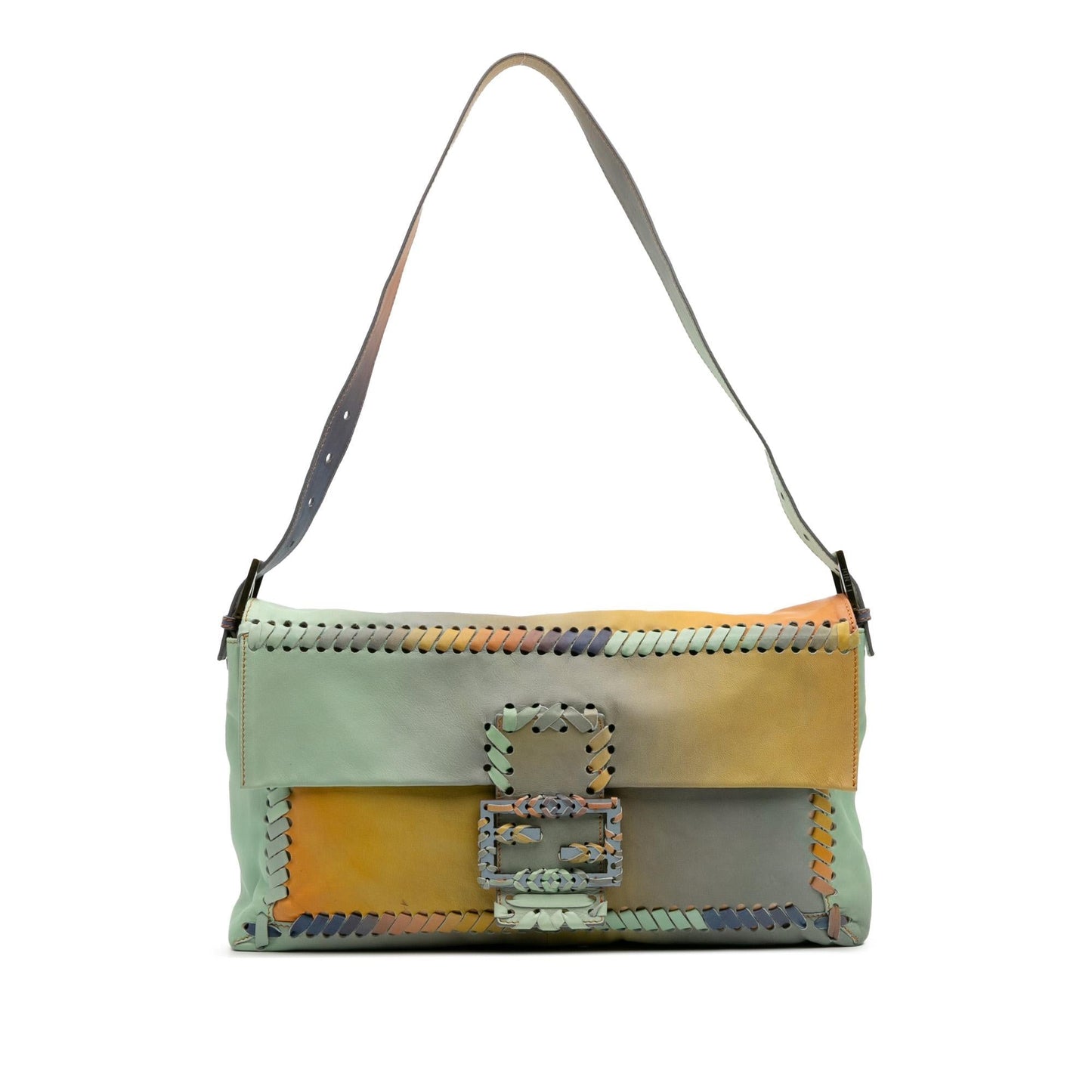 Fendi Whipstitch Baguette Crossbody Leather Multicolor Large Shoulder Bag