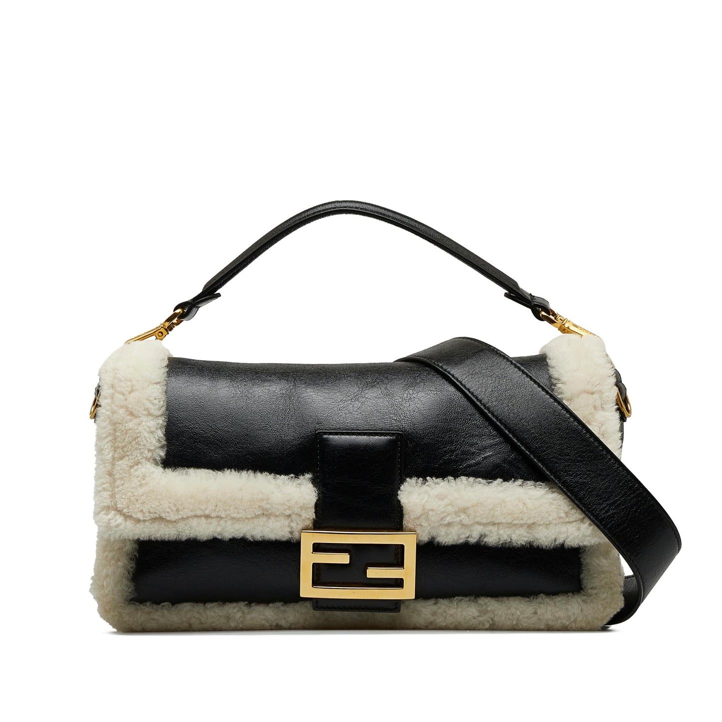 Fendi Shearling Baguette Shg Rdq63A Satchel Bag Large