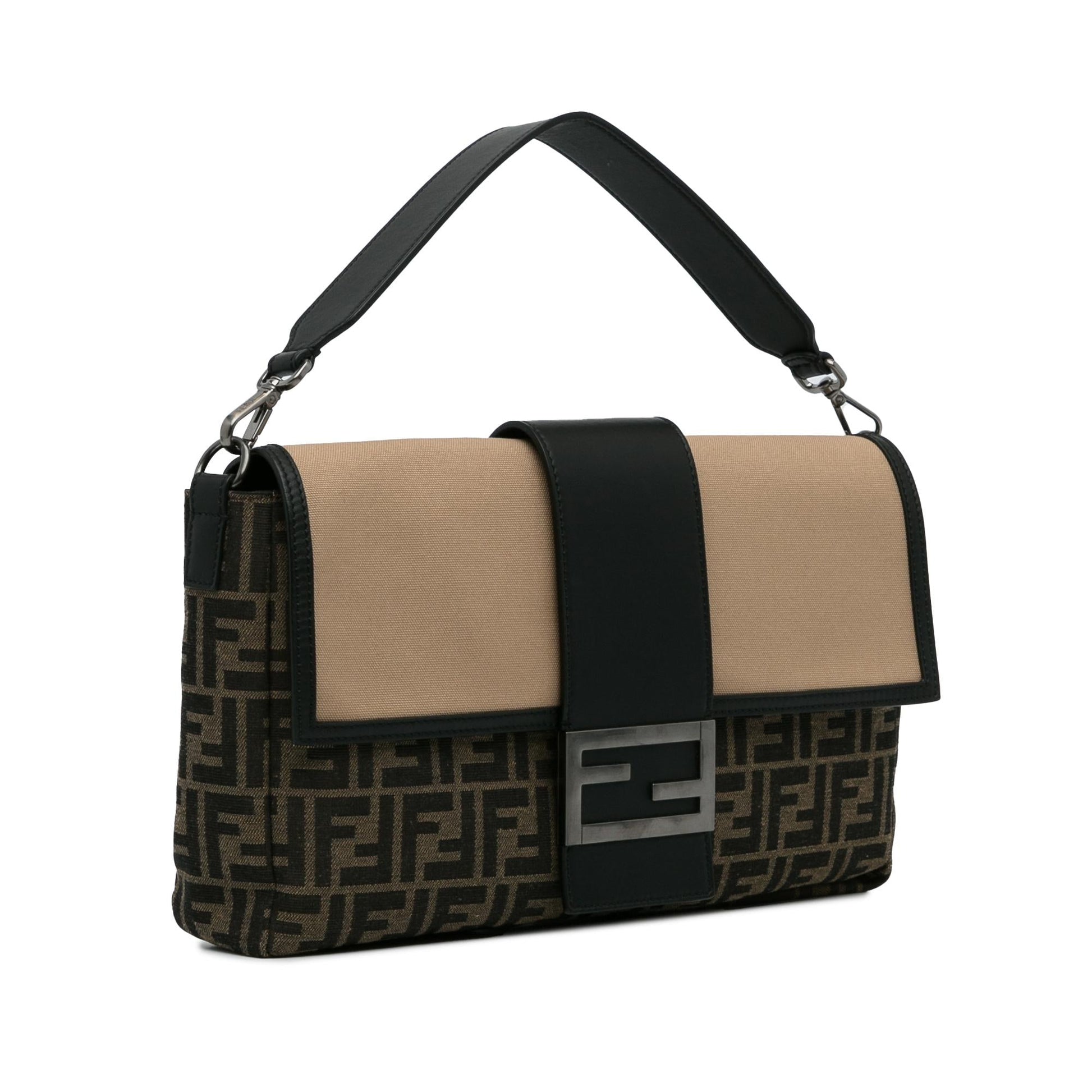 Fendi Zucca Convertible Belt Baguette Satchel Bag Canvas Large