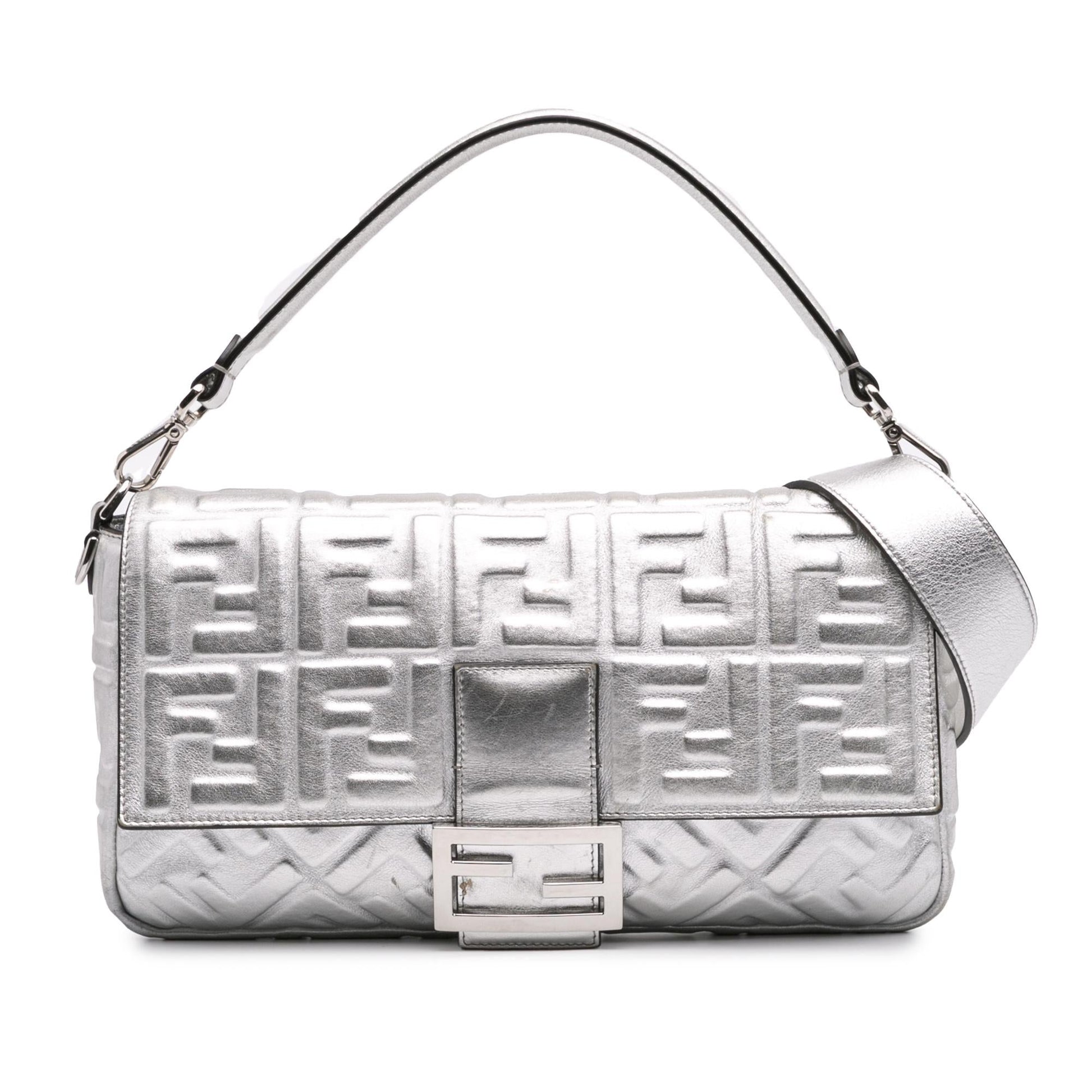 Fendi Zucca Baguette Satchel Leather Large Embossed Satchel Bag Leather Baguette Satchel