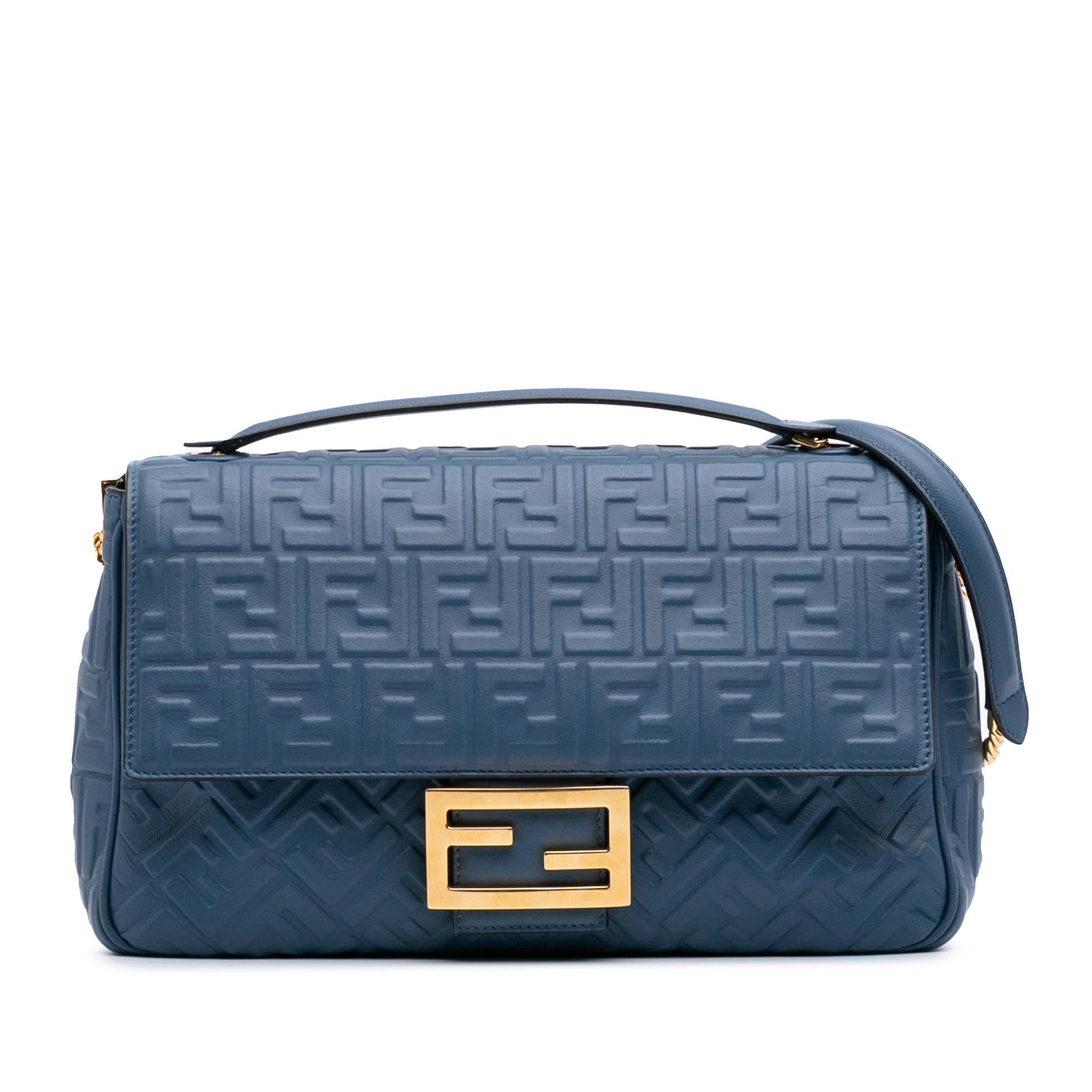 Fendi Zucca Baguette Shoulder Bag Leather Large Embossed Baguette Shoulder Bag