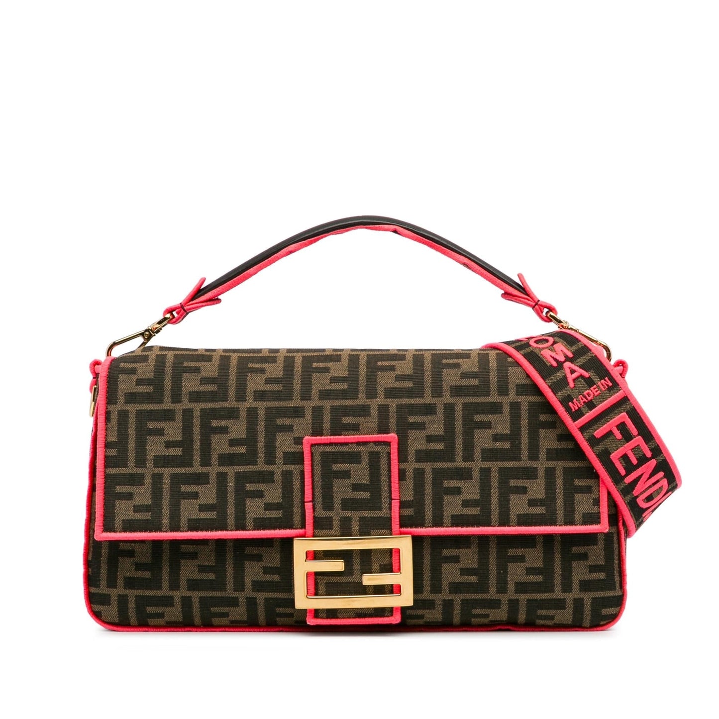 Fendi Zucca Fluo Trim Baguette Satchel Shg Large Satchel Bag