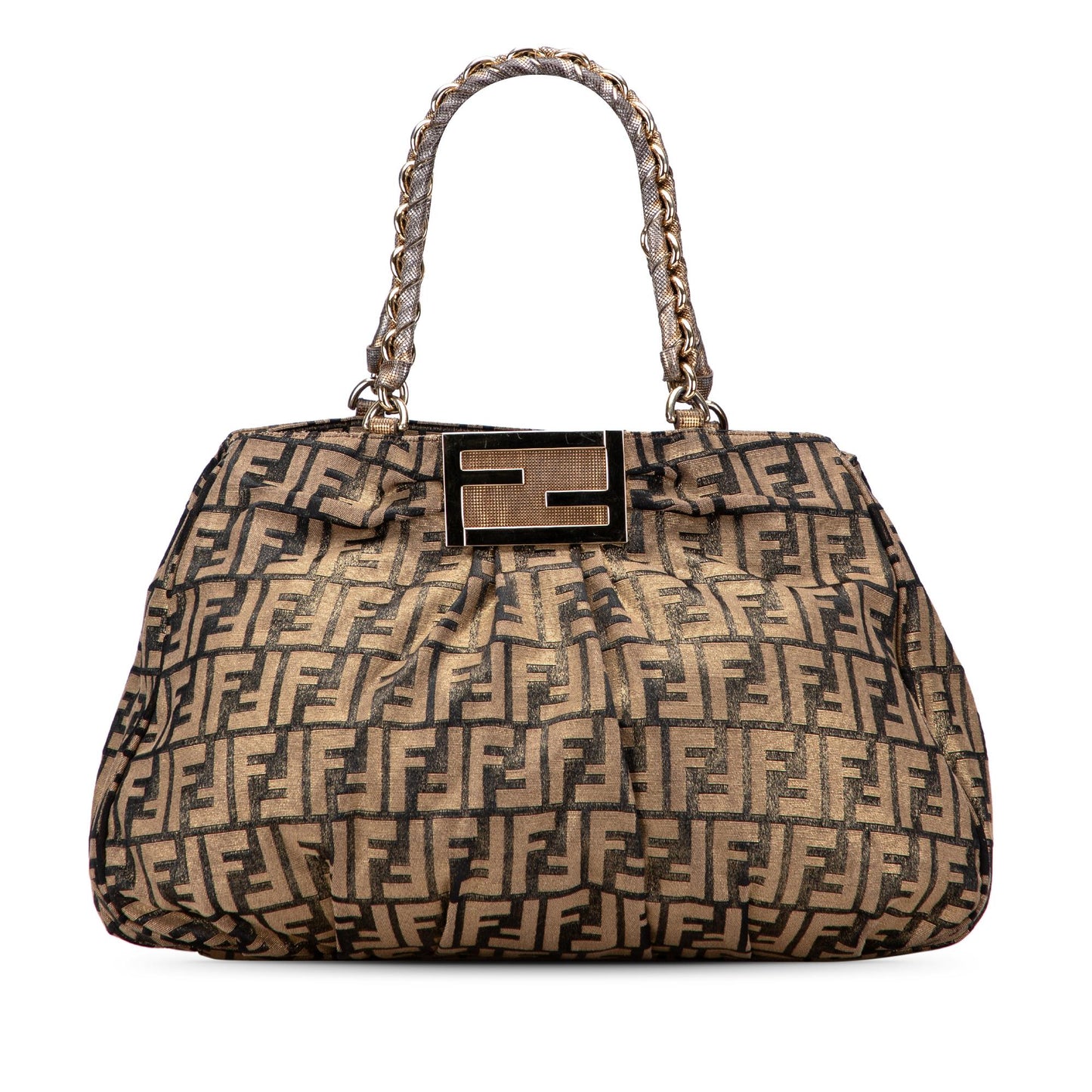 Fendi Zucca Metallic Lurex Mia Tote Large Chain Tote Bag