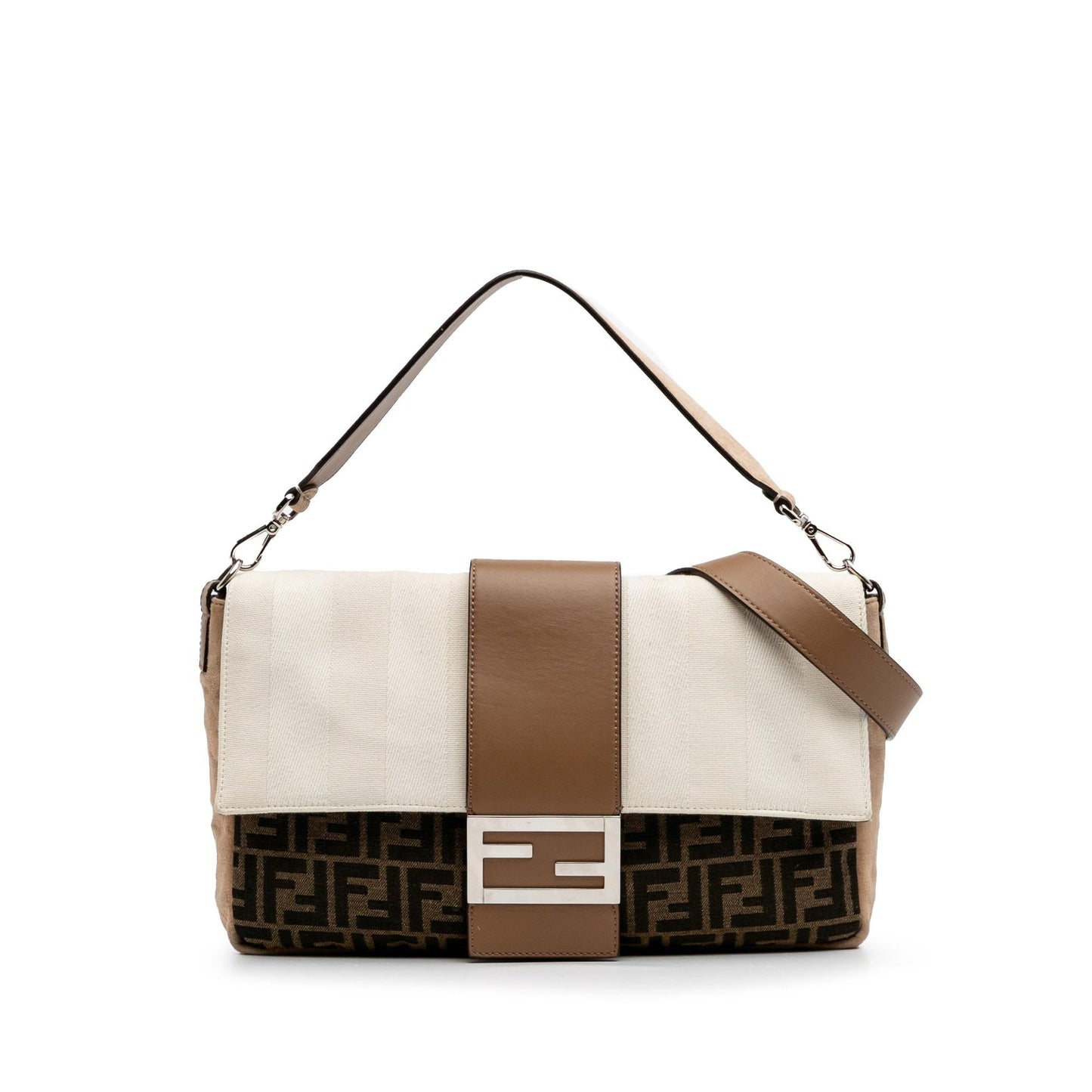 Fendi Zucca And Pequin Convertible Baguette Satchel Canvas Large Satchel Bag