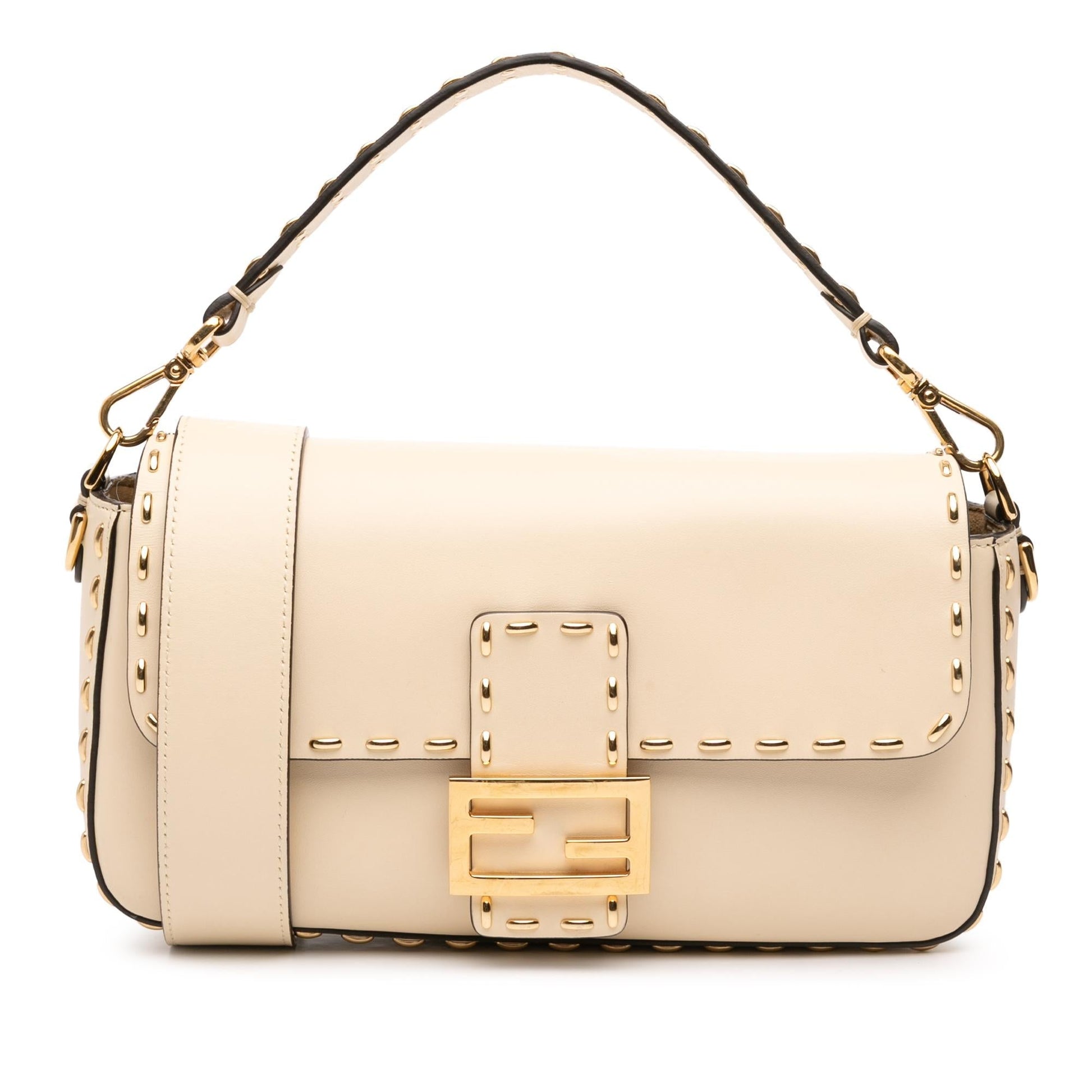 Fendi Stitch Baguette Satchel Leather Metal Satchel Bag