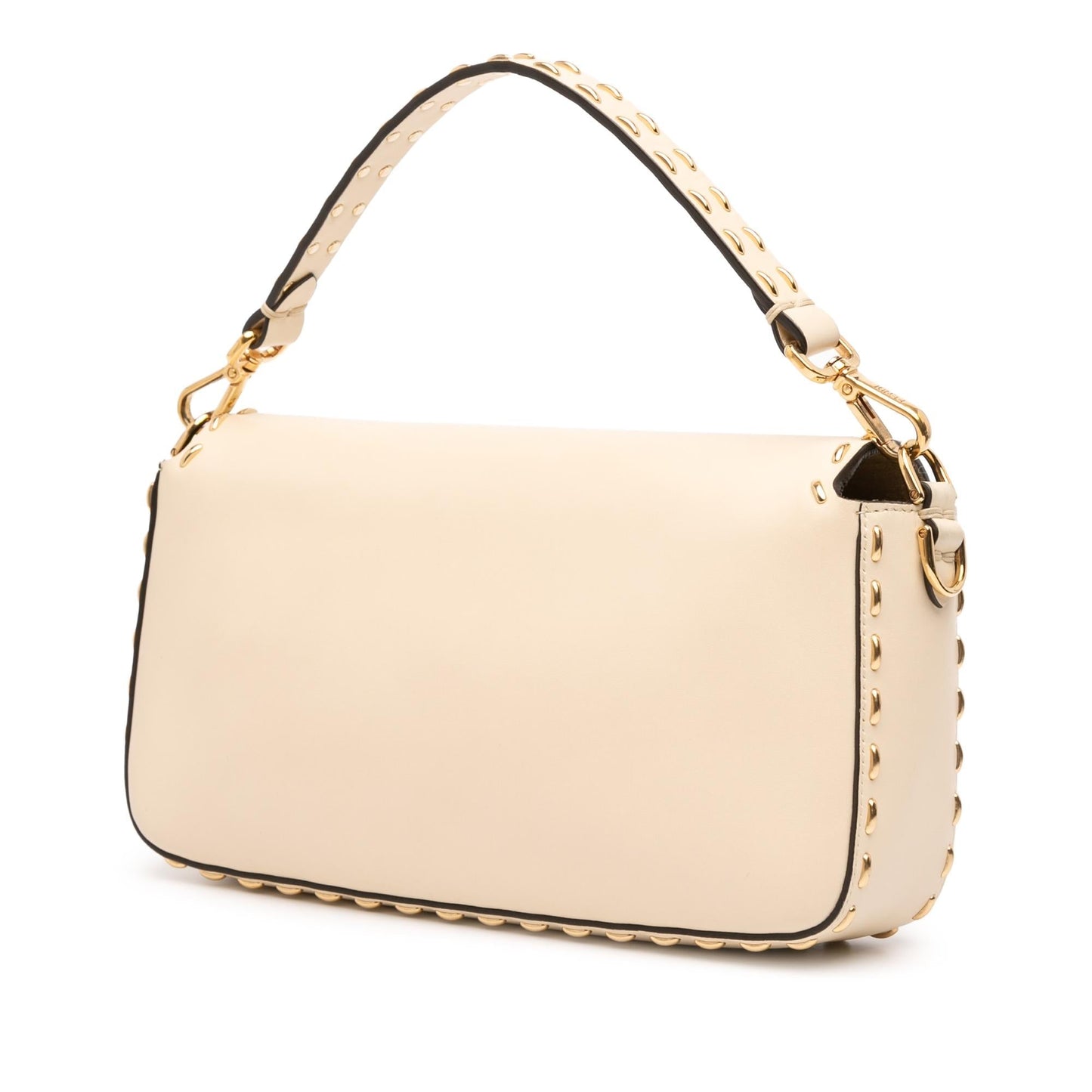 Fendi Stitch Baguette Satchel Leather Metal Satchel Bag
