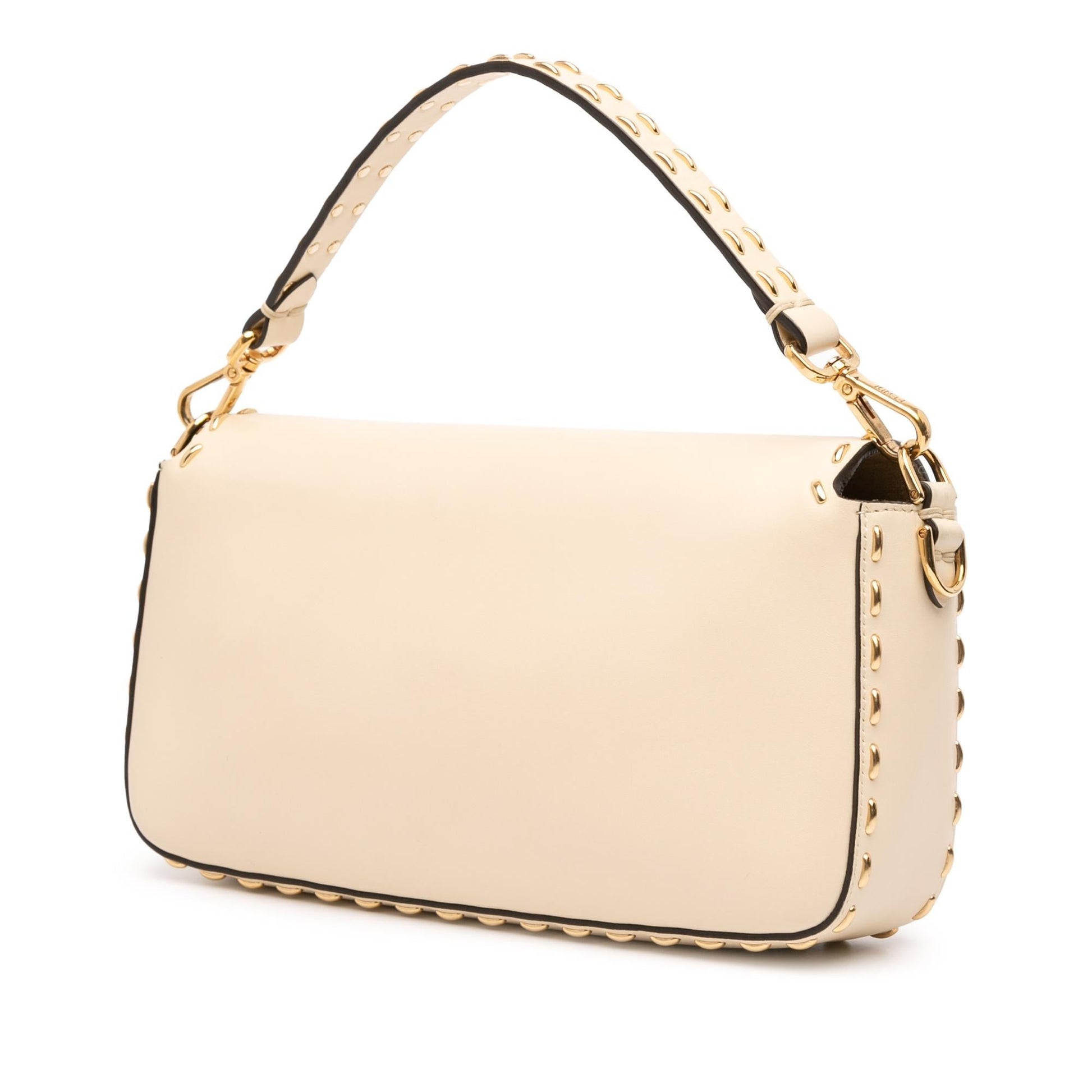 Fendi Stitch Baguette Satchel Leather Metal Satchel Bag
