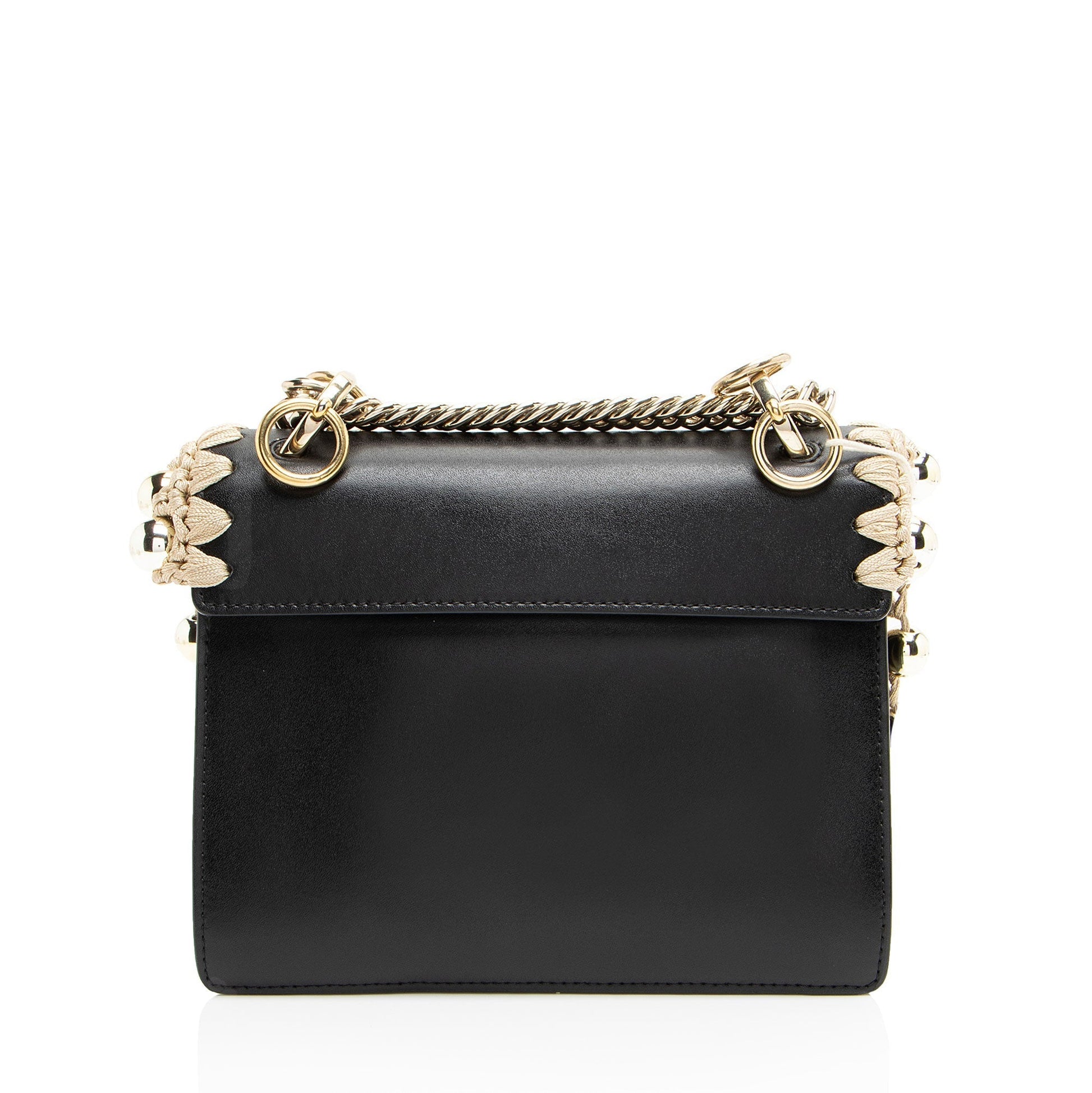 Fendi Ribbon Pearl Lace Up Liberty Kan Shoulder Bag Leather Small