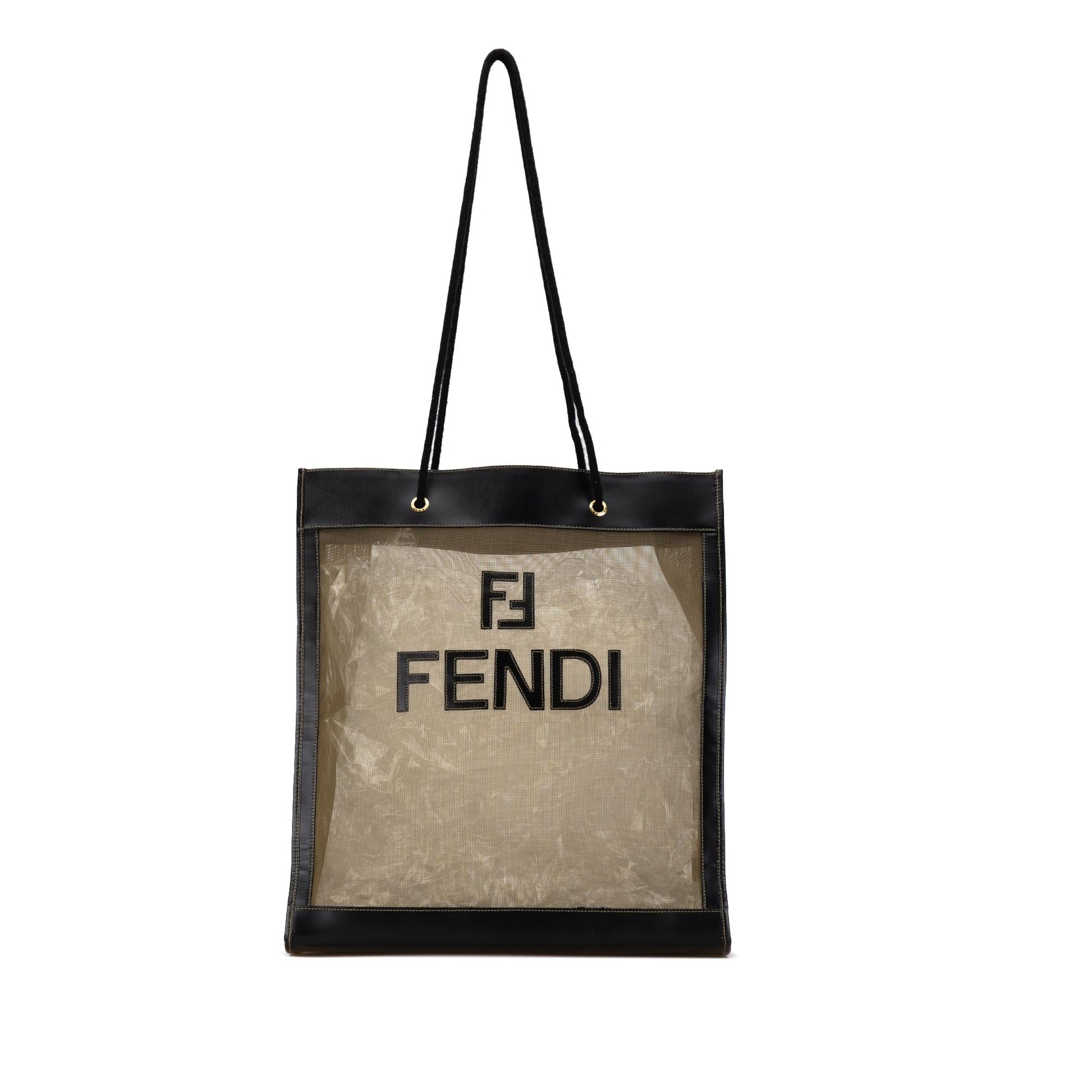 Fendi Trimmed Mesh Tote Shg U56Eib Leather Logo Tote Bag