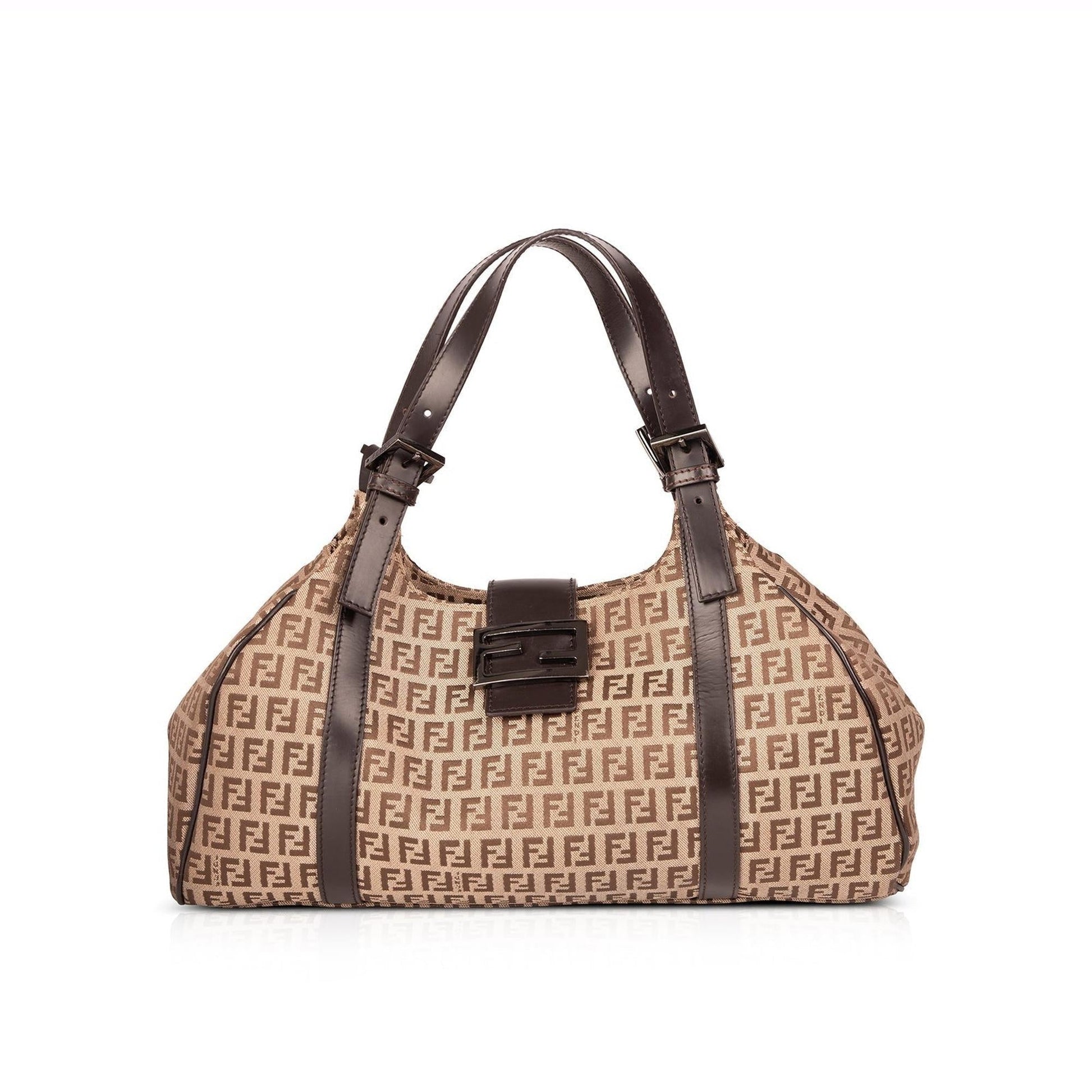 Fendi Trimmed Zucchino Tote Leather Tote Bag