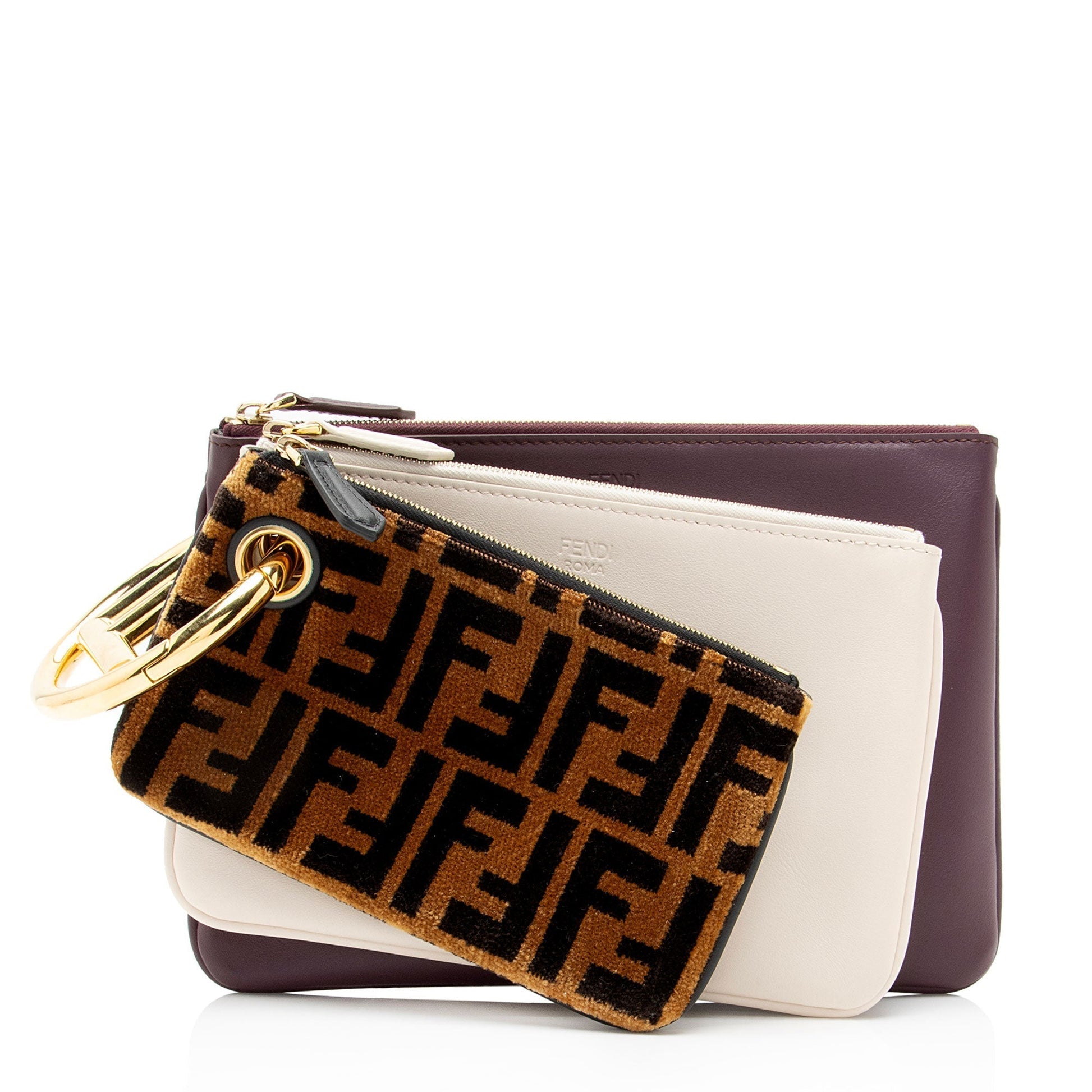 Fendi Velvet Zucca Triplette Clutch Leather Clutch Bag