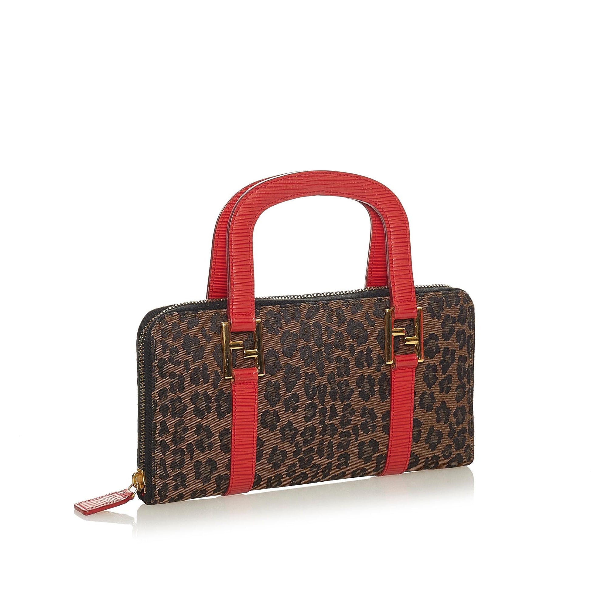 Fendi Leopard Print Handbag Shg Canvas Satchel Bag