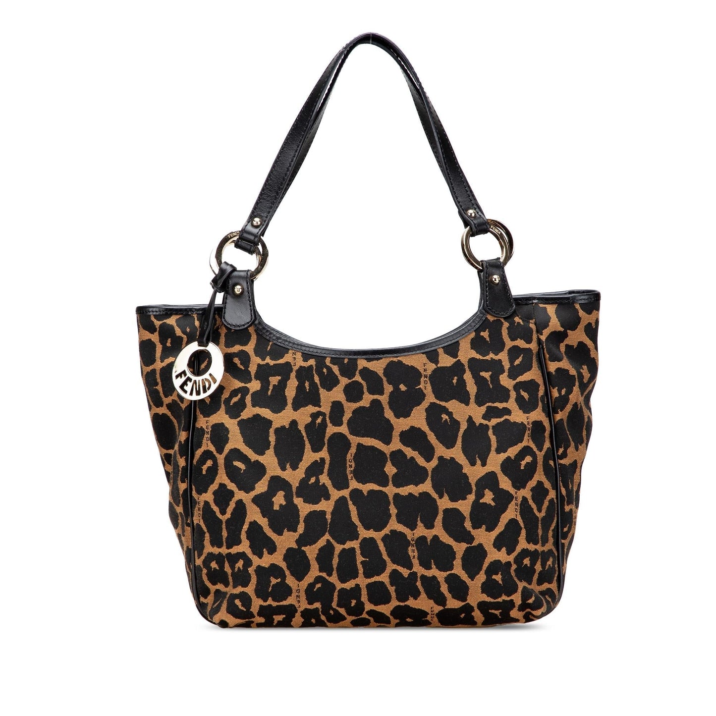 Fendi Leopard Print Chef Handbag Canvas Satchel Bag