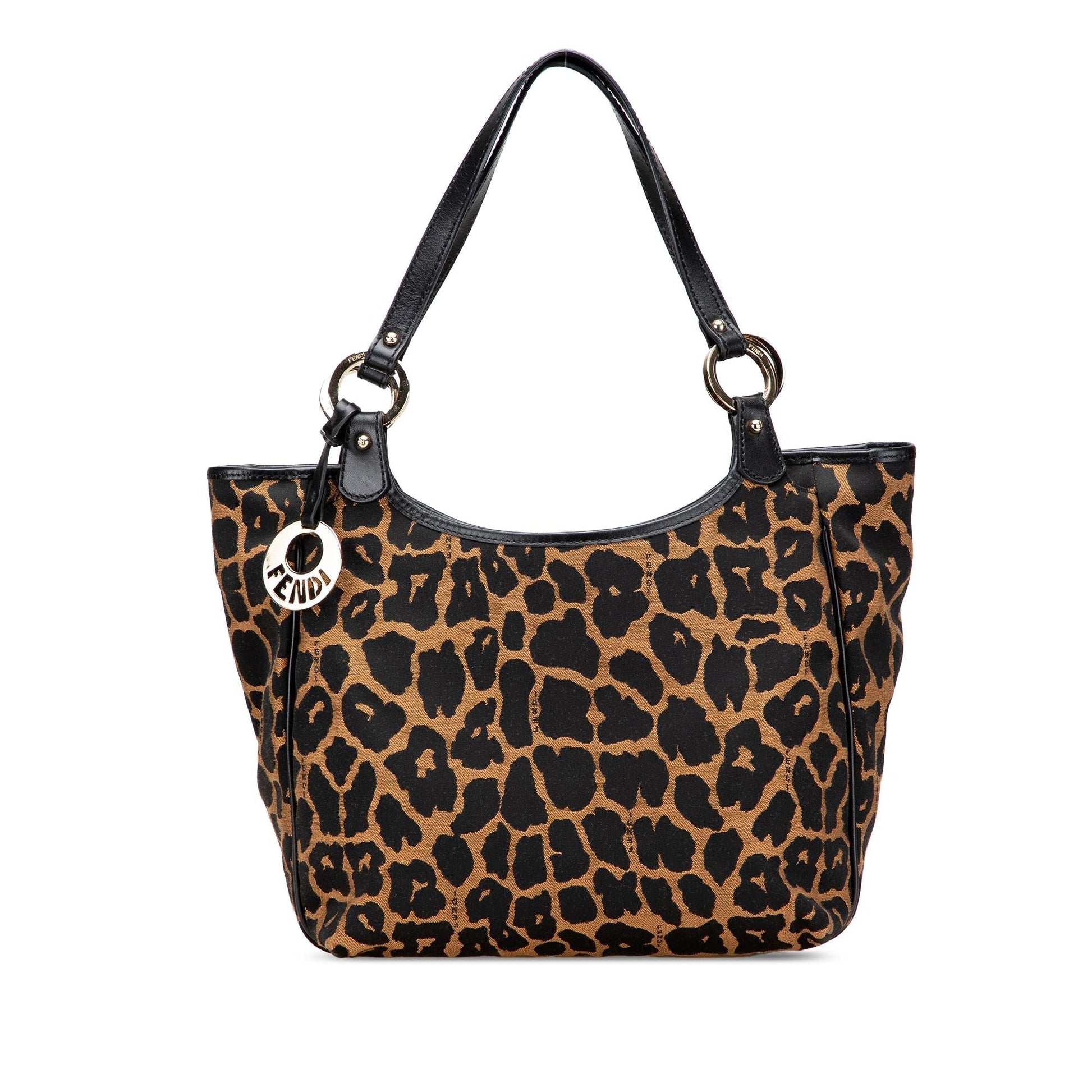 Fendi Leopard Print Chef Handbag Canvas Satchel Bag