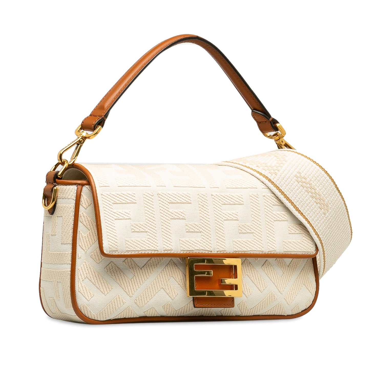 Fendi Ff Baguette Shg Satchel Bag Canvas Medium Embossed