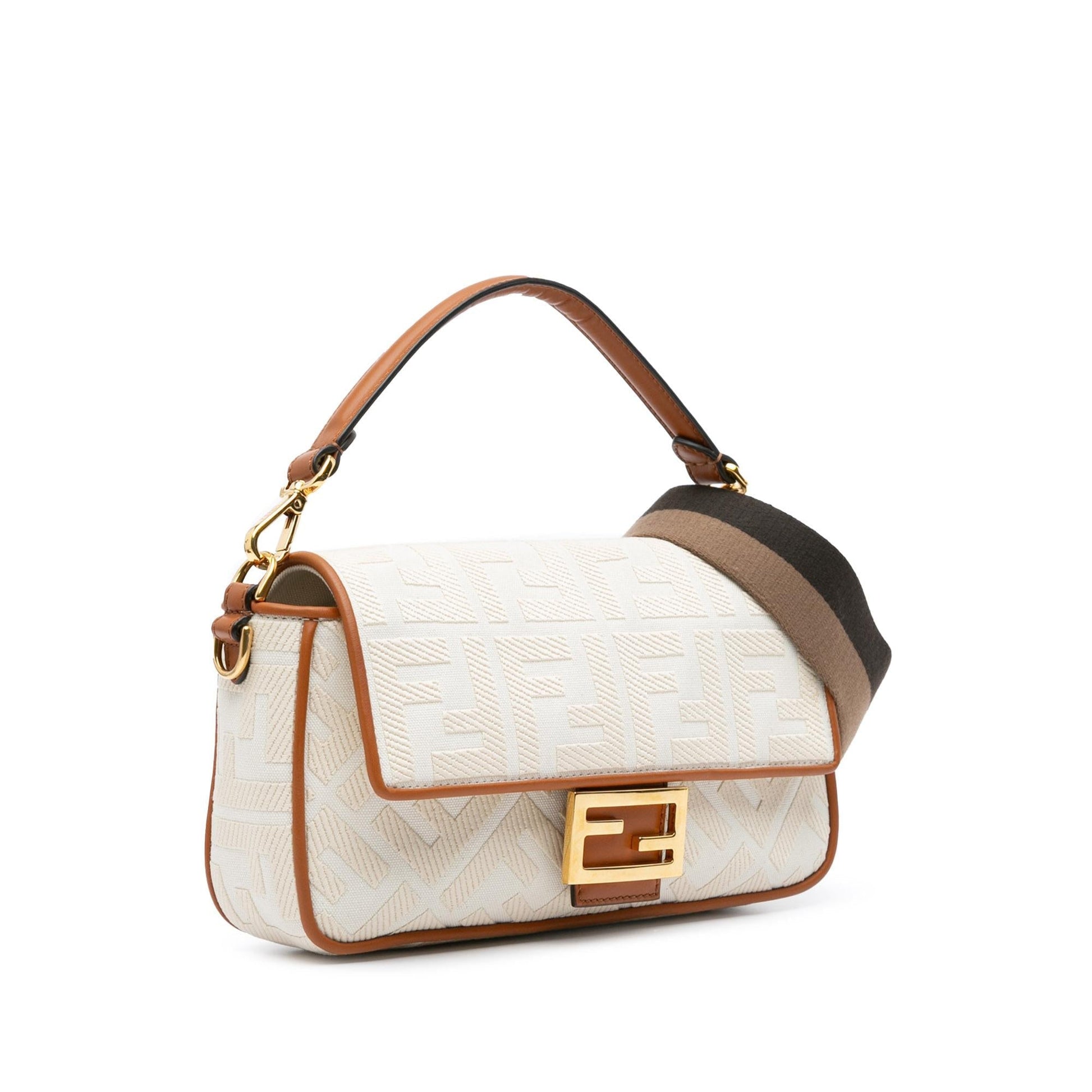 Fendi Baguette Satchel Bag Canvas Medium Embroidered Baguette Shg Cvqcrh