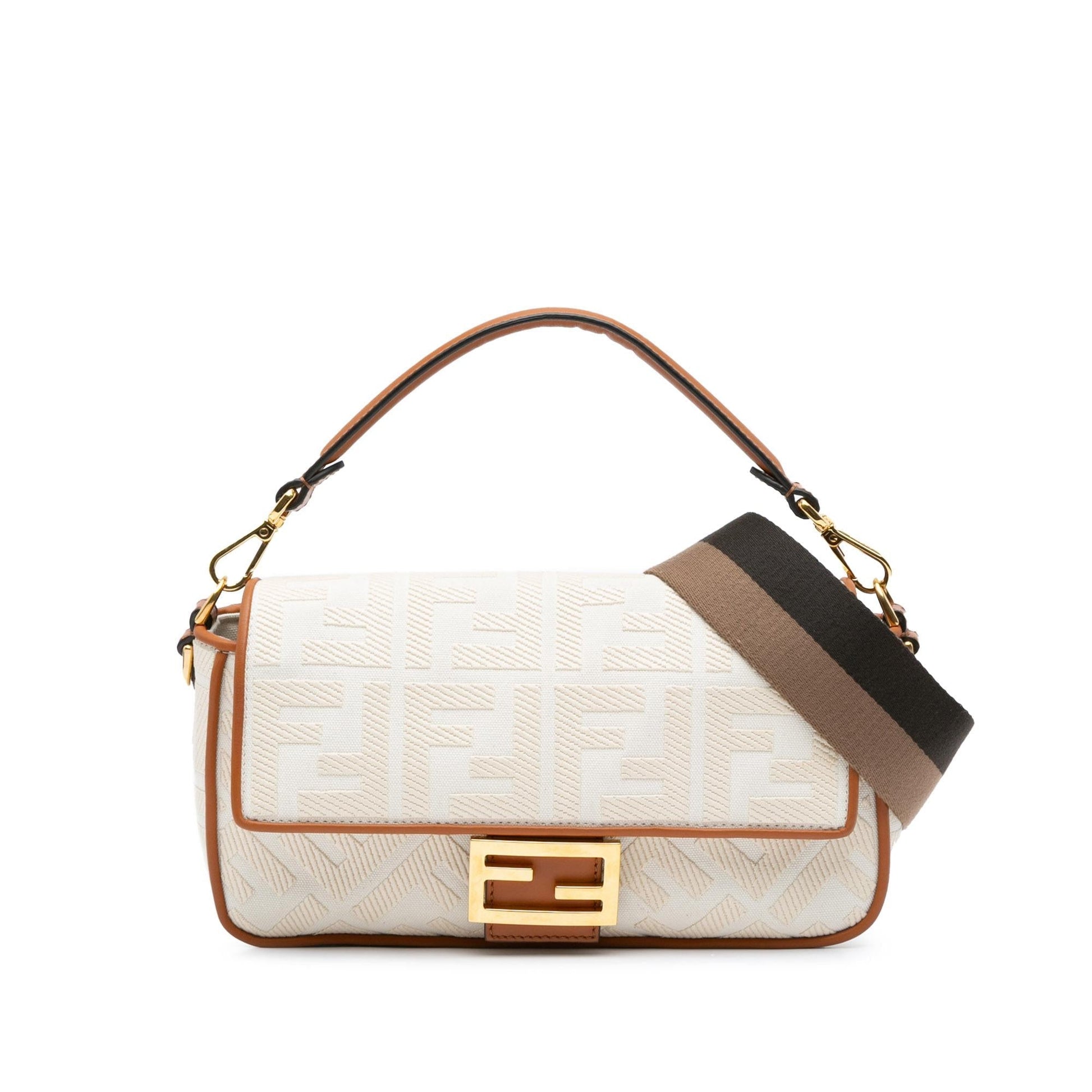 Fendi Baguette Satchel Bag Canvas Medium Embroidered