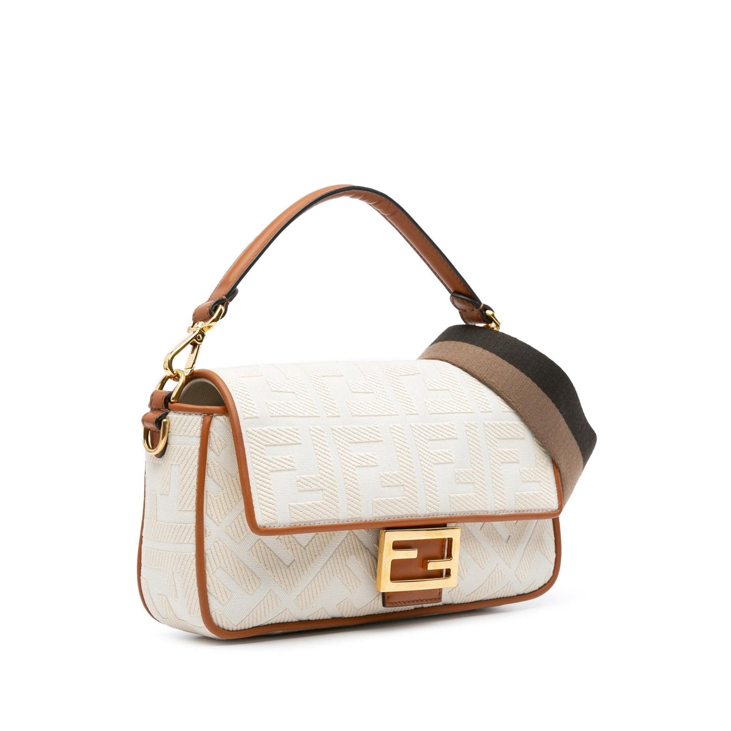 Fendi Baguette Satchel Bag Canvas Medium Embroidered