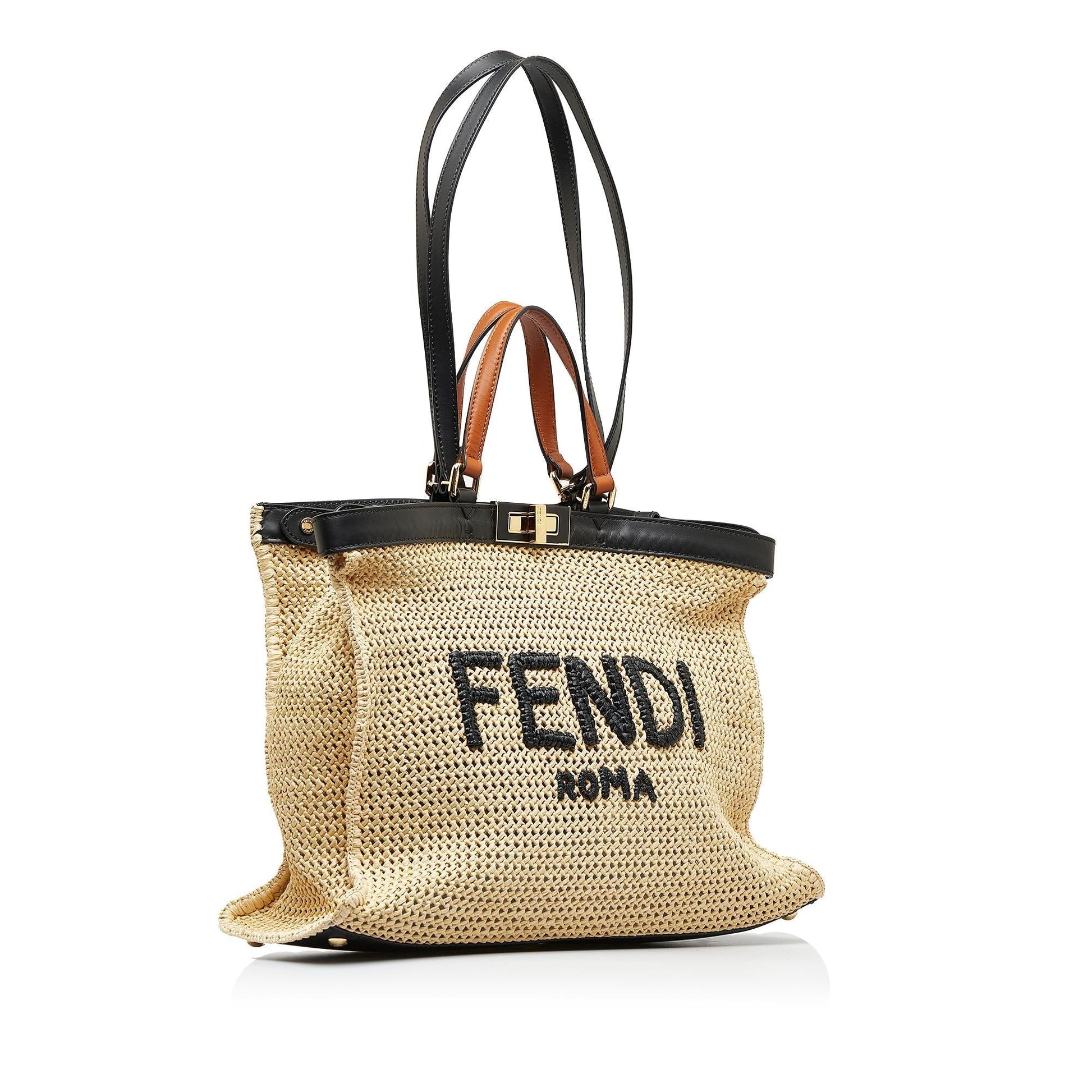 Fendi Peekaboo Tote Shg Xeawzy Raffia Medium Tote Bag