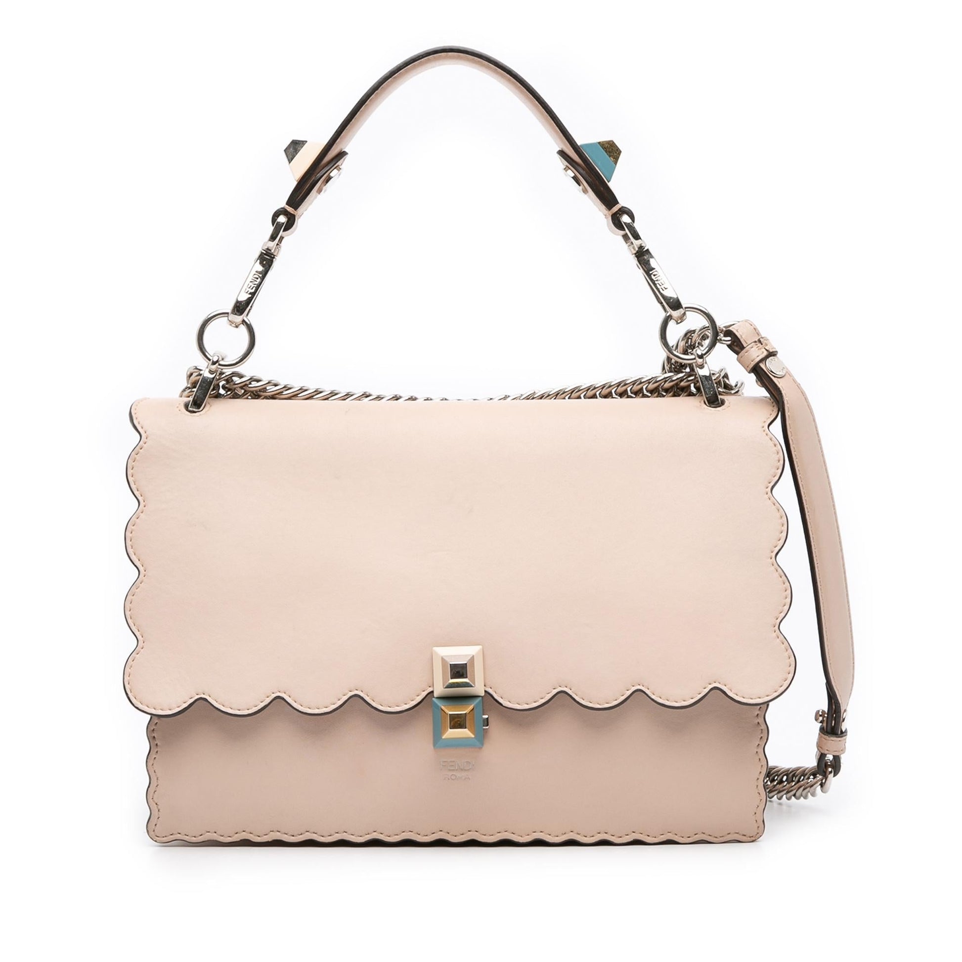 Fendi Scalloped Kan Satchel Leather Medium Satchel Bag