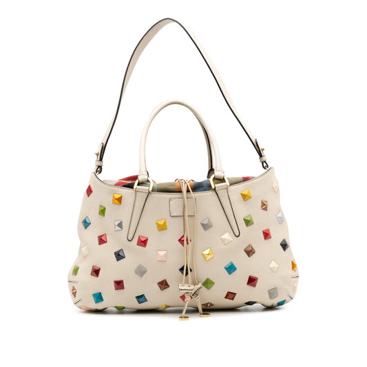 Fendi Studded Fab Drawstring Tote Leather Medium Tote Bag
