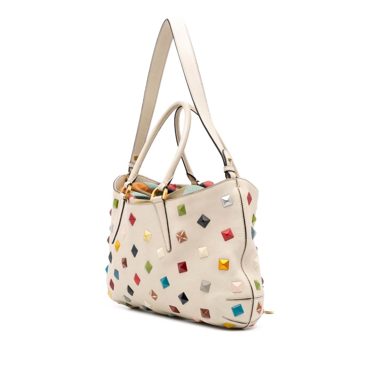 Fendi Studded Fab Drawstring Tote Leather Medium Tote Bag
