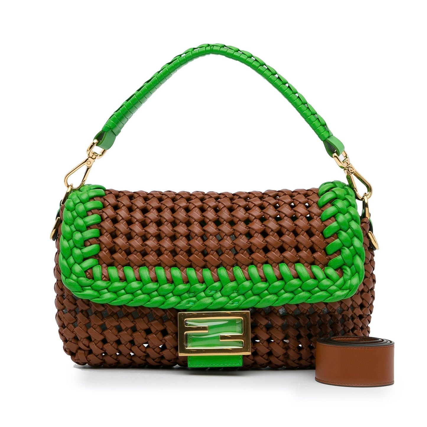 Fendi Baguette Bag Shg Tagzzs Leather Medium Woven Satchel Bag