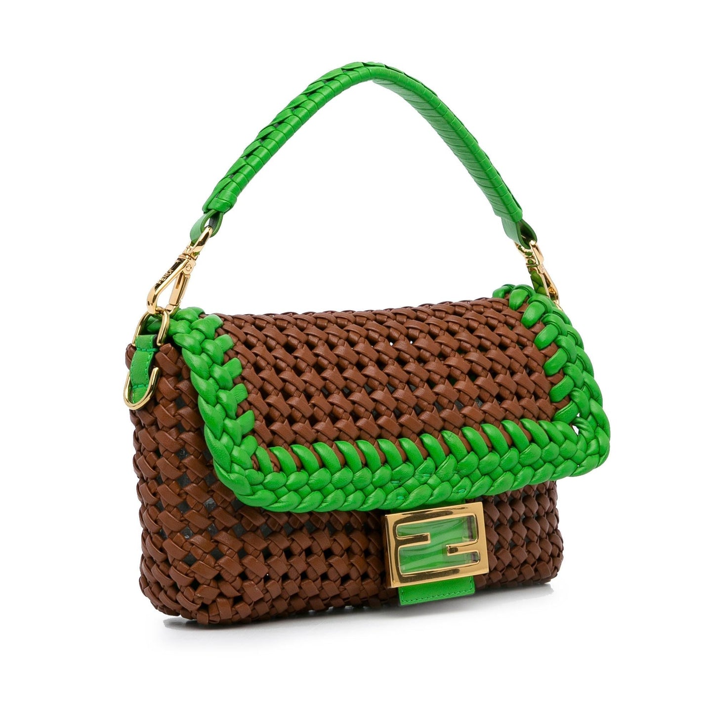 Fendi Baguette Bag Shg Tagzzs Leather Medium Woven Satchel Bag