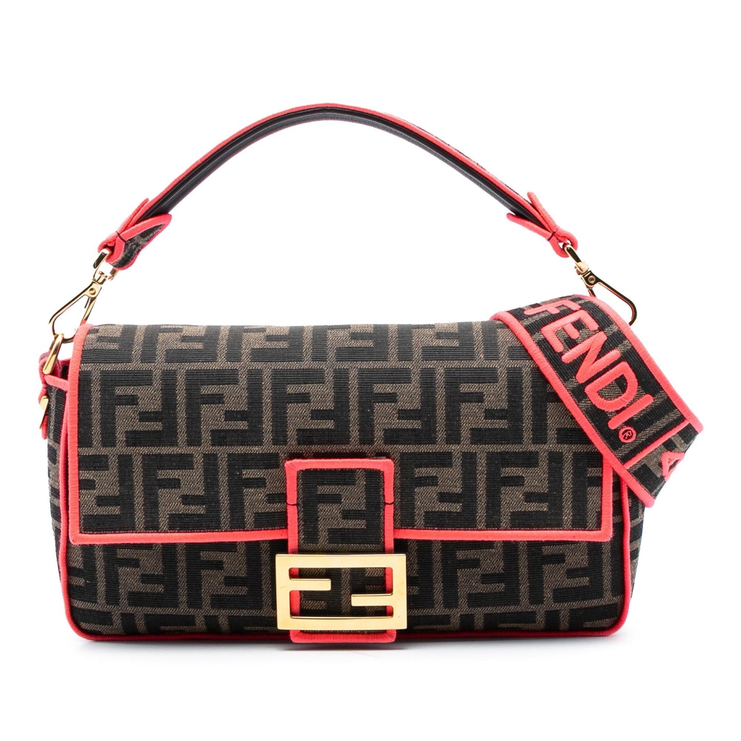 Fendi Zucca Fluo Trim Baguette Satchel Canvas Medium Satchel Bag