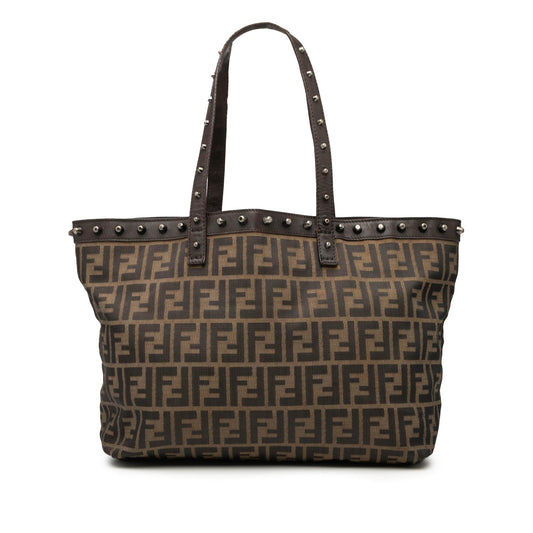 Fendi Zucca Studded Roll Tote Canvas Medium Tote Bag