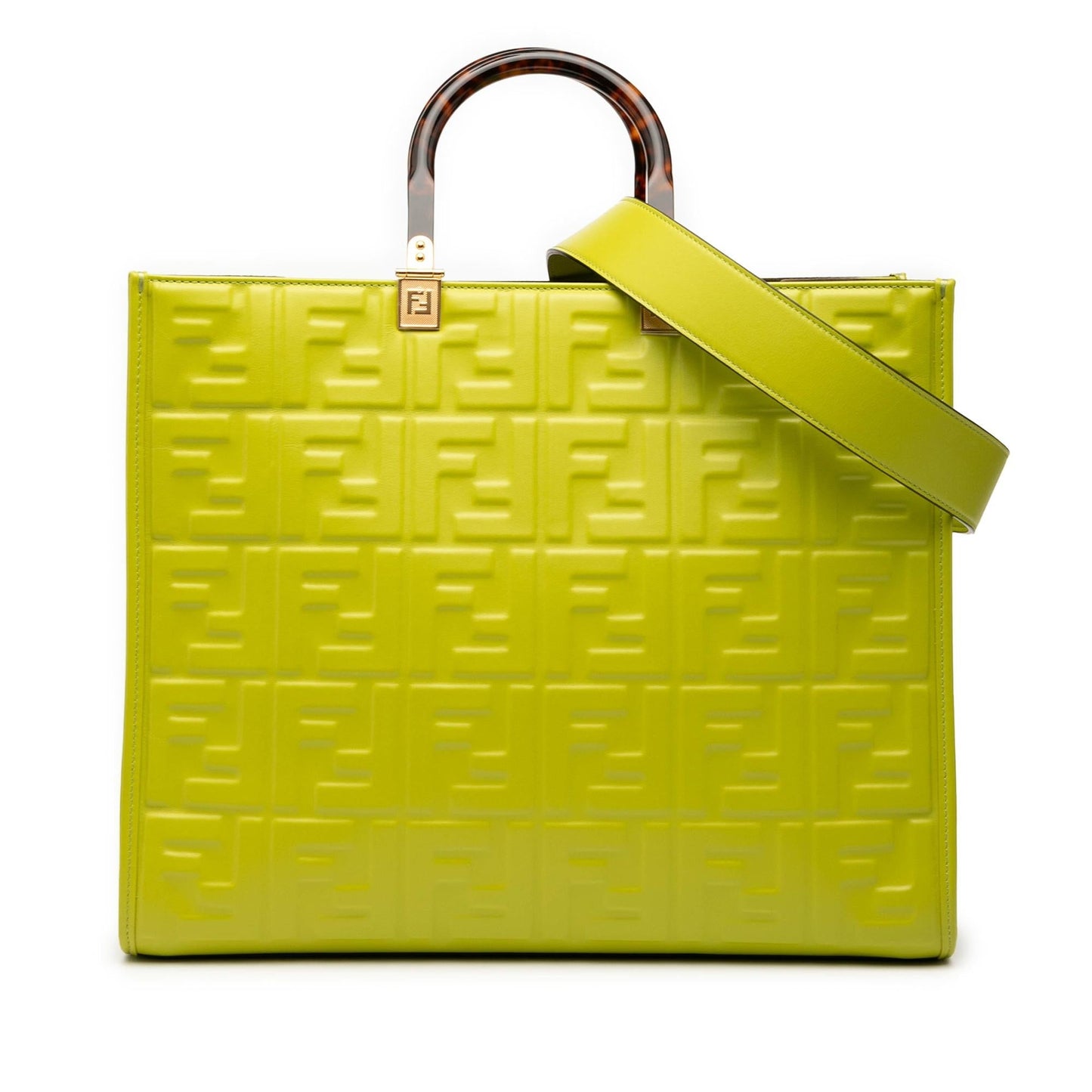 Fendi Zucca Sunshine Shopper Tote Leather Medium Embossed Tote Bag