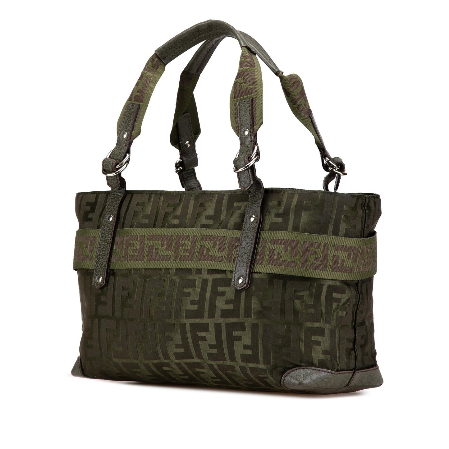 Fendi Zucca Code Handbag Nylon Medium Zip Satchel Bag