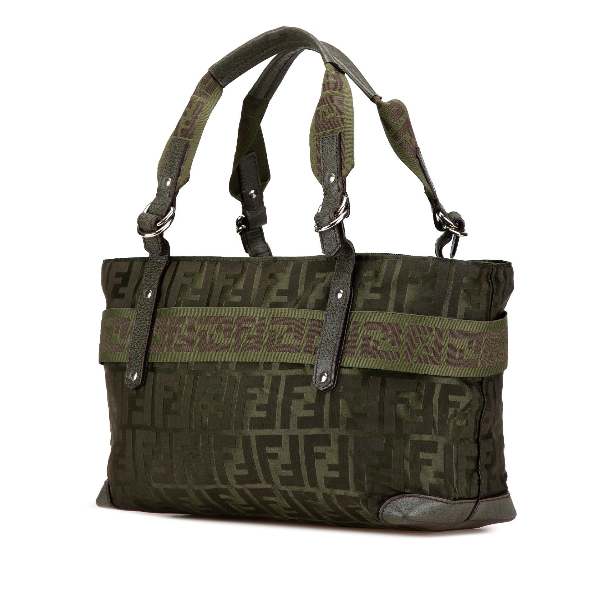Fendi Zucca Code Handbag Nylon Medium Zip Satchel Bag